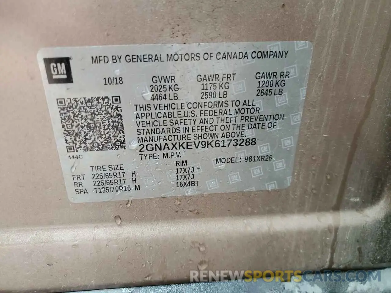 13 Photograph of a damaged car 2GNAXKEV9K6173288 CHEVROLET EQUINOX 2019