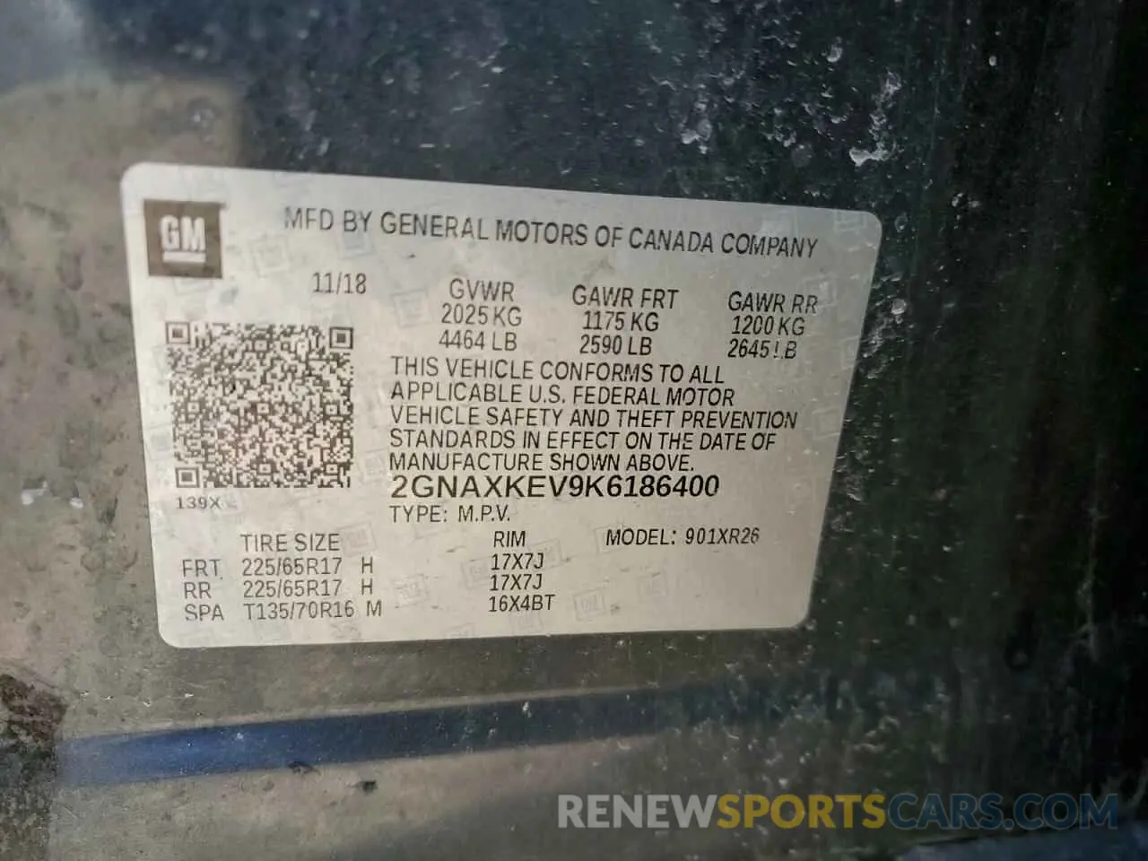 14 Photograph of a damaged car 2GNAXKEV9K6186400 CHEVROLET EQUINOX 2019