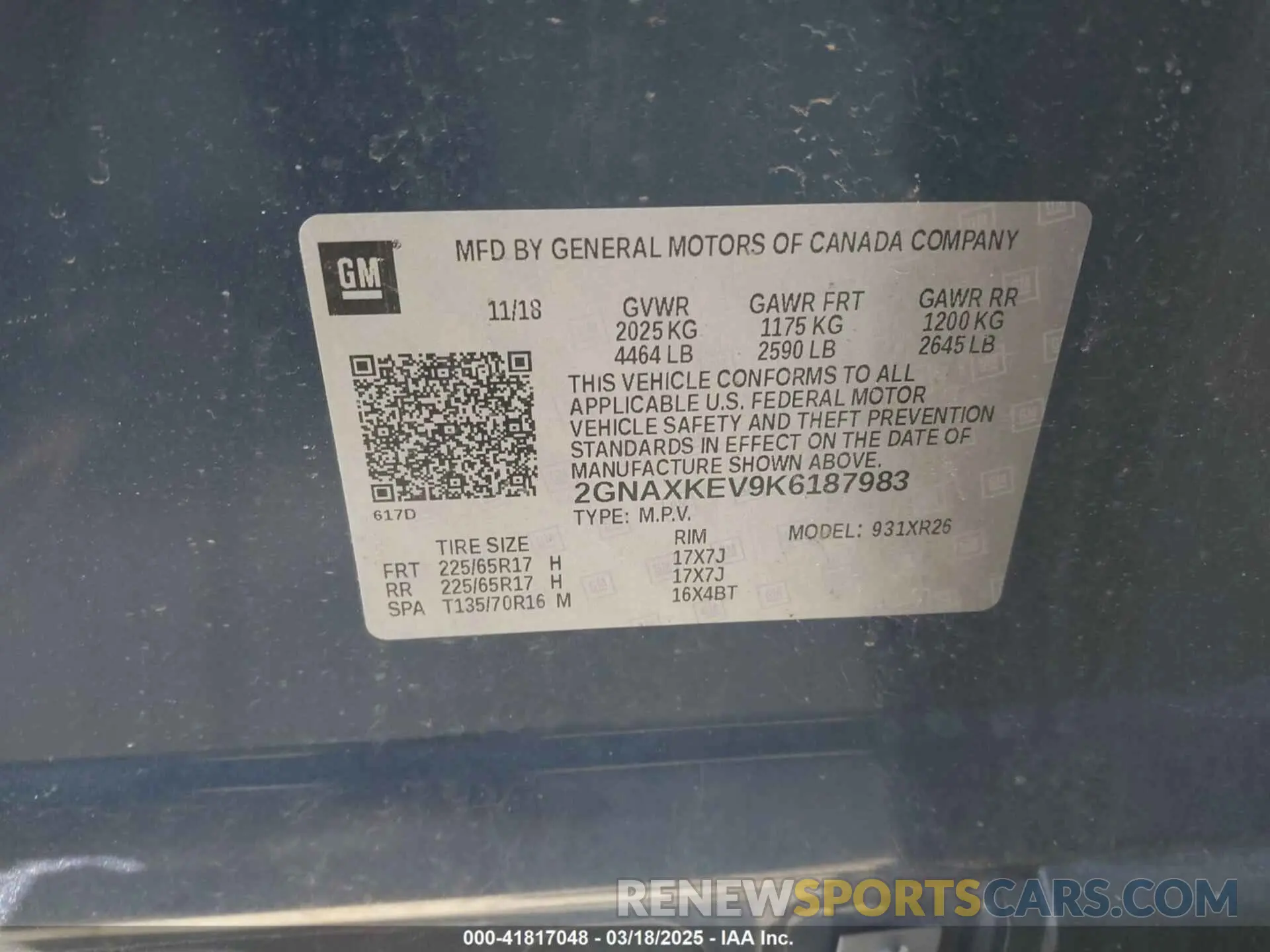 9 Photograph of a damaged car 2GNAXKEV9K6187983 CHEVROLET EQUINOX 2019