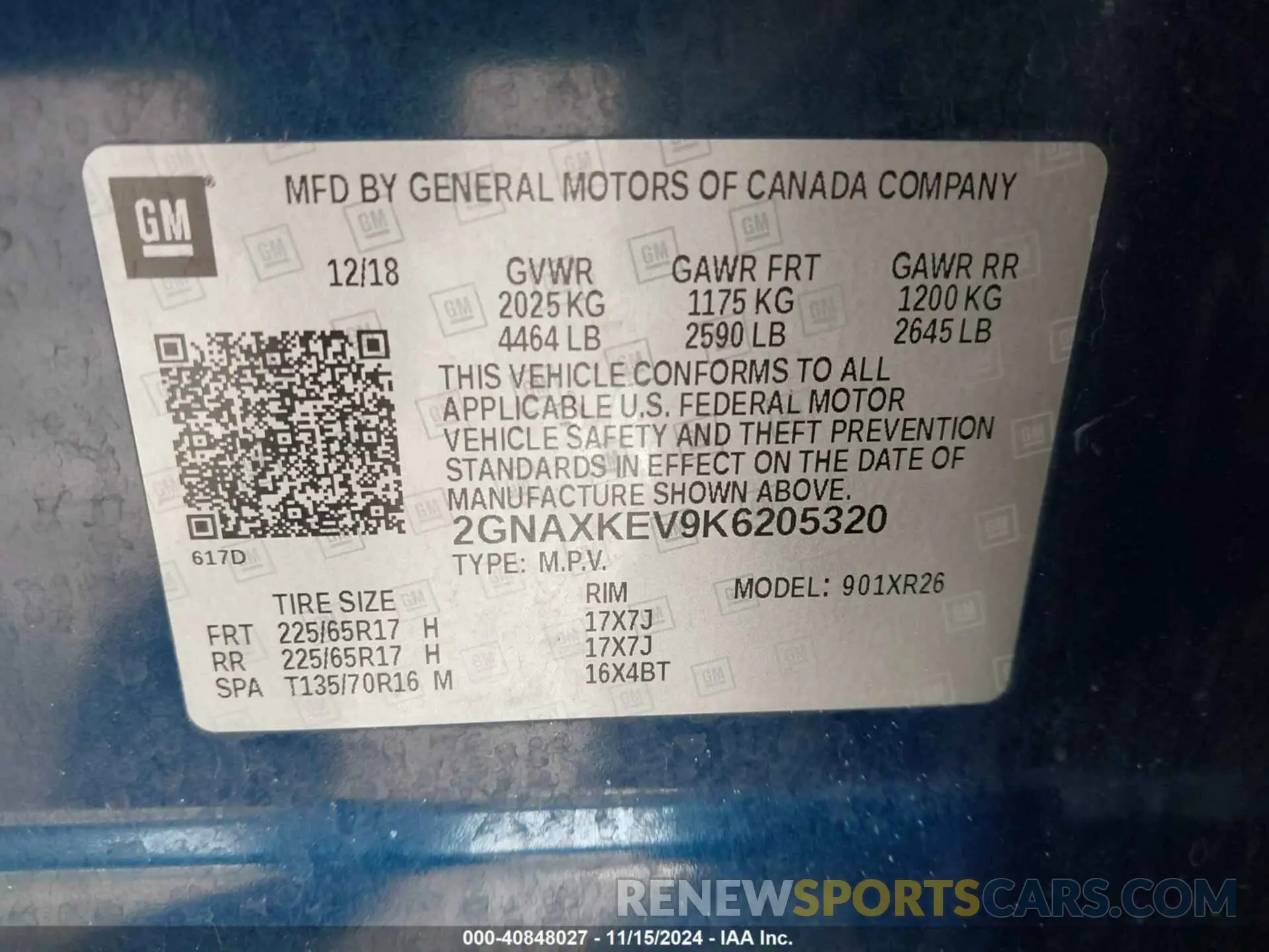 9 Photograph of a damaged car 2GNAXKEV9K6205320 CHEVROLET EQUINOX 2019
