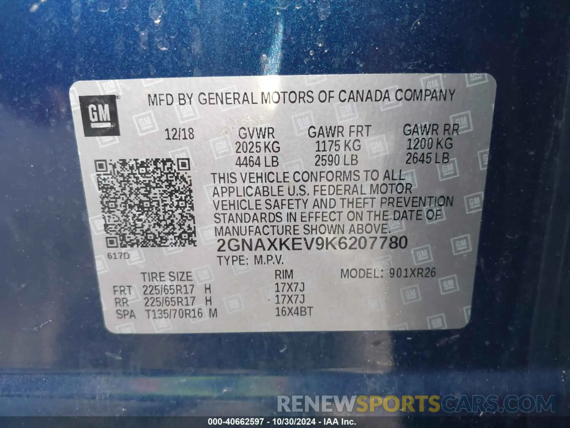 9 Photograph of a damaged car 2GNAXKEV9K6207780 CHEVROLET EQUINOX 2019