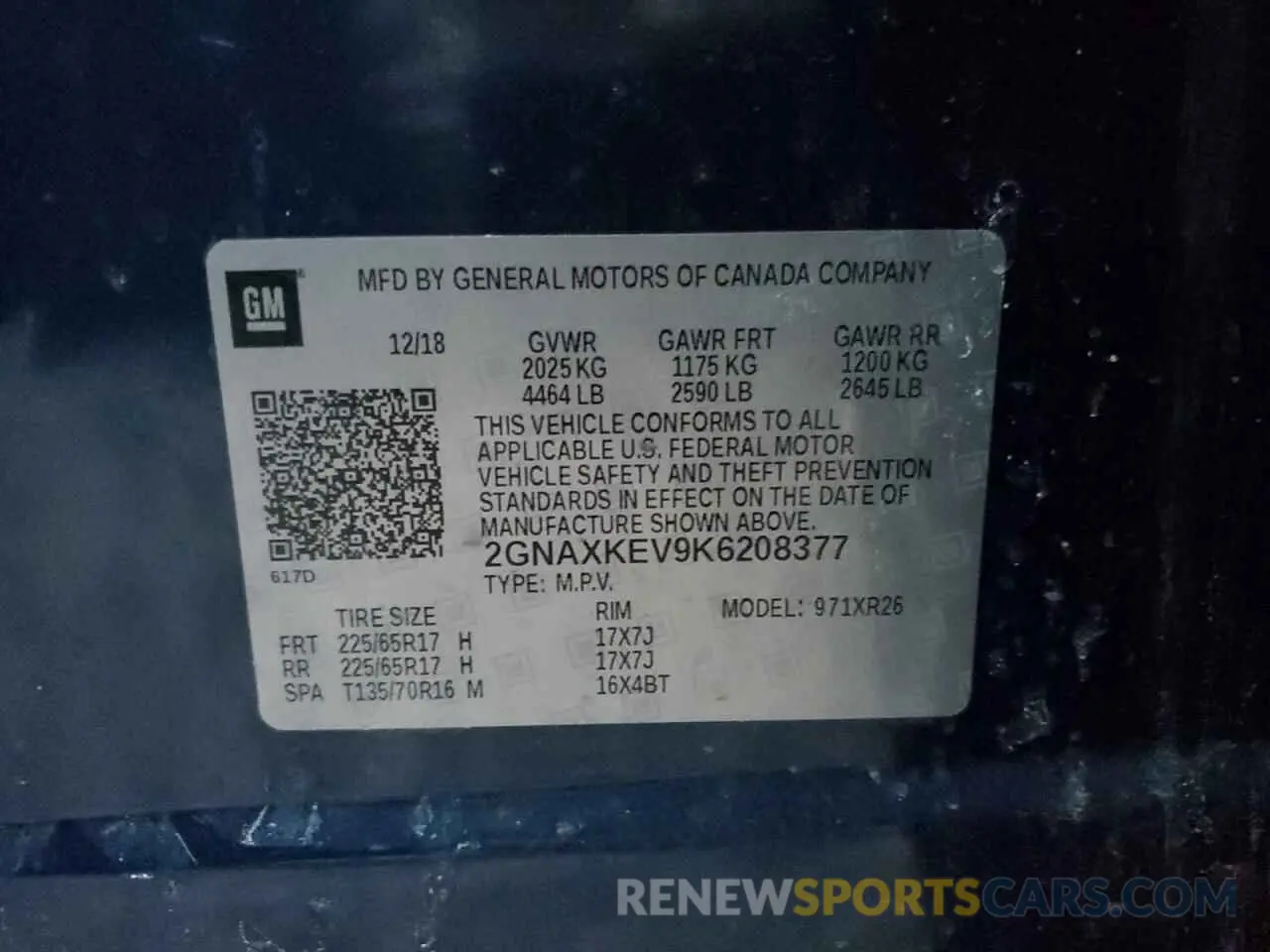 16 Photograph of a damaged car 2GNAXKEV9K6208377 CHEVROLET EQUINOX 2019