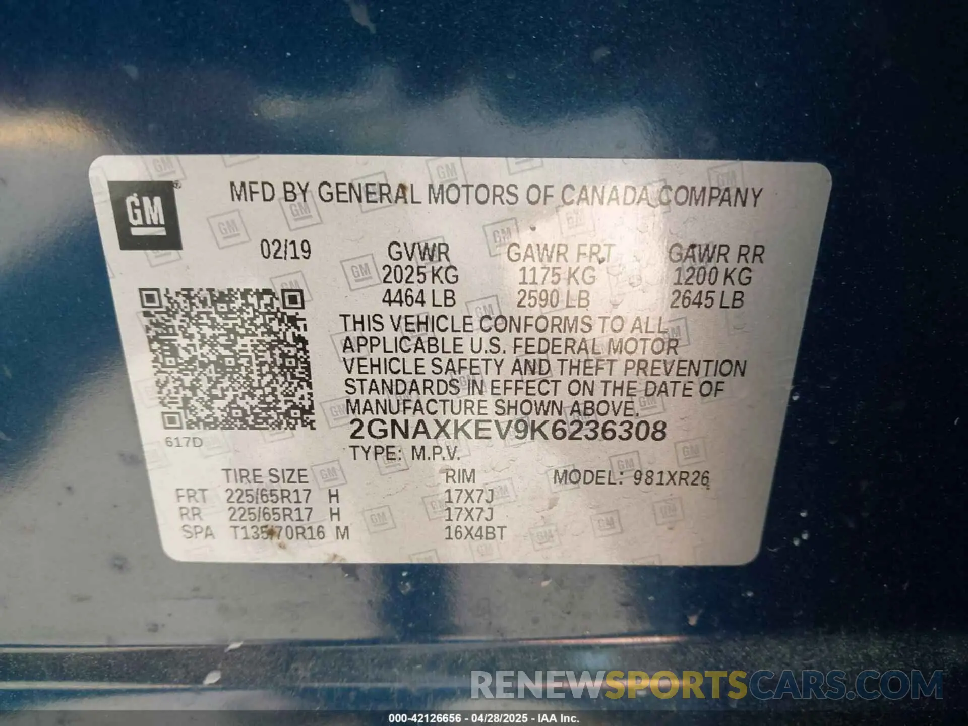 9 Photograph of a damaged car 2GNAXKEV9K6236308 CHEVROLET EQUINOX 2019
