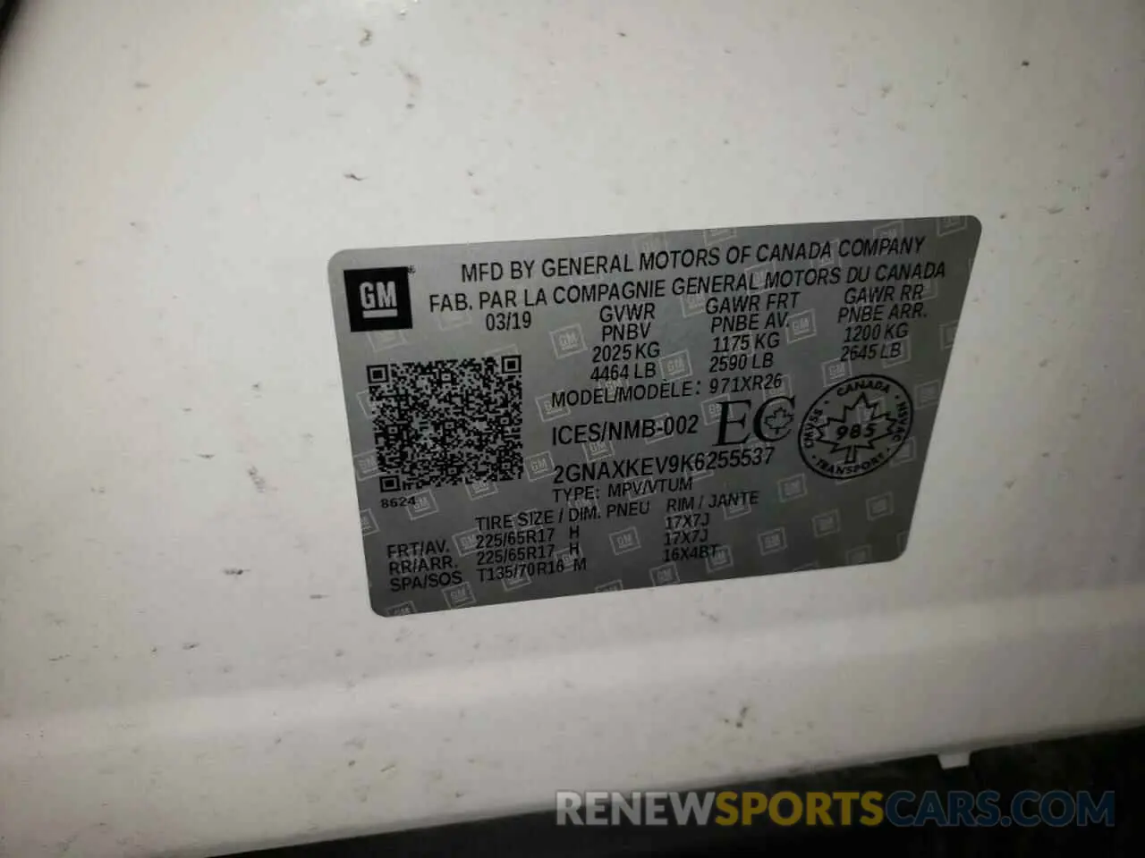 14 Photograph of a damaged car 2GNAXKEV9K6255537 CHEVROLET EQUINOX 2019