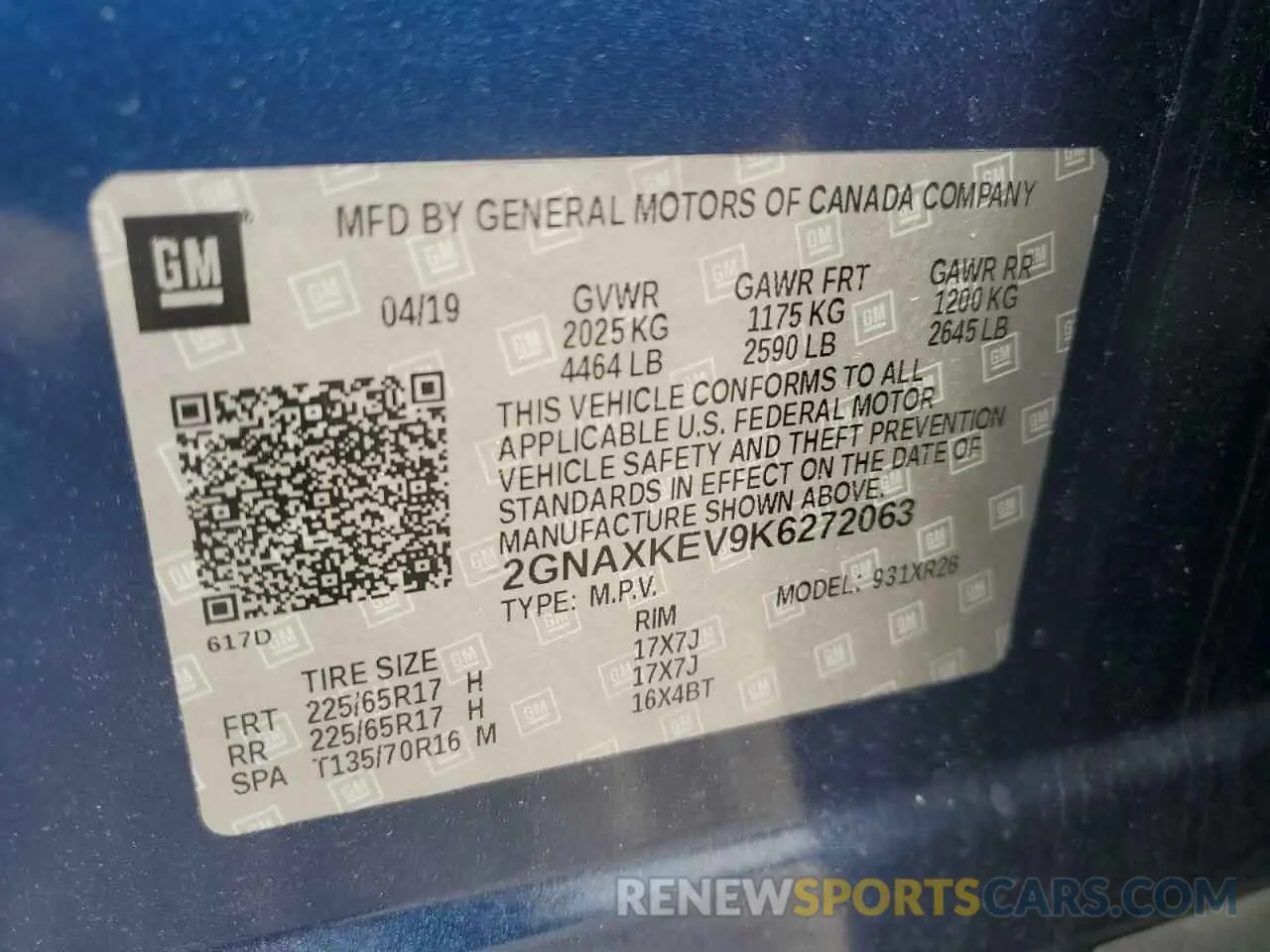 13 Photograph of a damaged car 2GNAXKEV9K6272063 CHEVROLET EQUINOX 2019