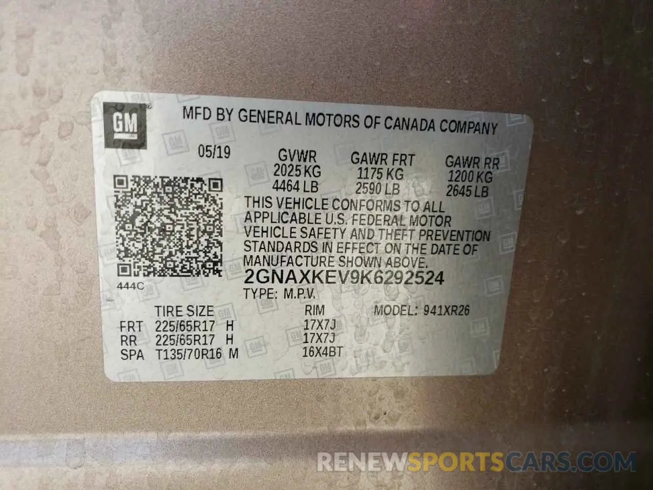 13 Photograph of a damaged car 2GNAXKEV9K6292524 CHEVROLET EQUINOX 2019