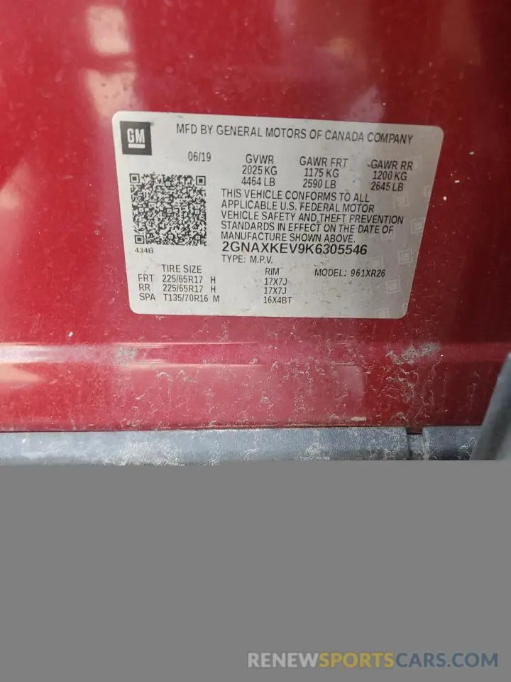 16 Photograph of a damaged car 2GNAXKEV9K6305546 CHEVROLET EQUINOX 2019
