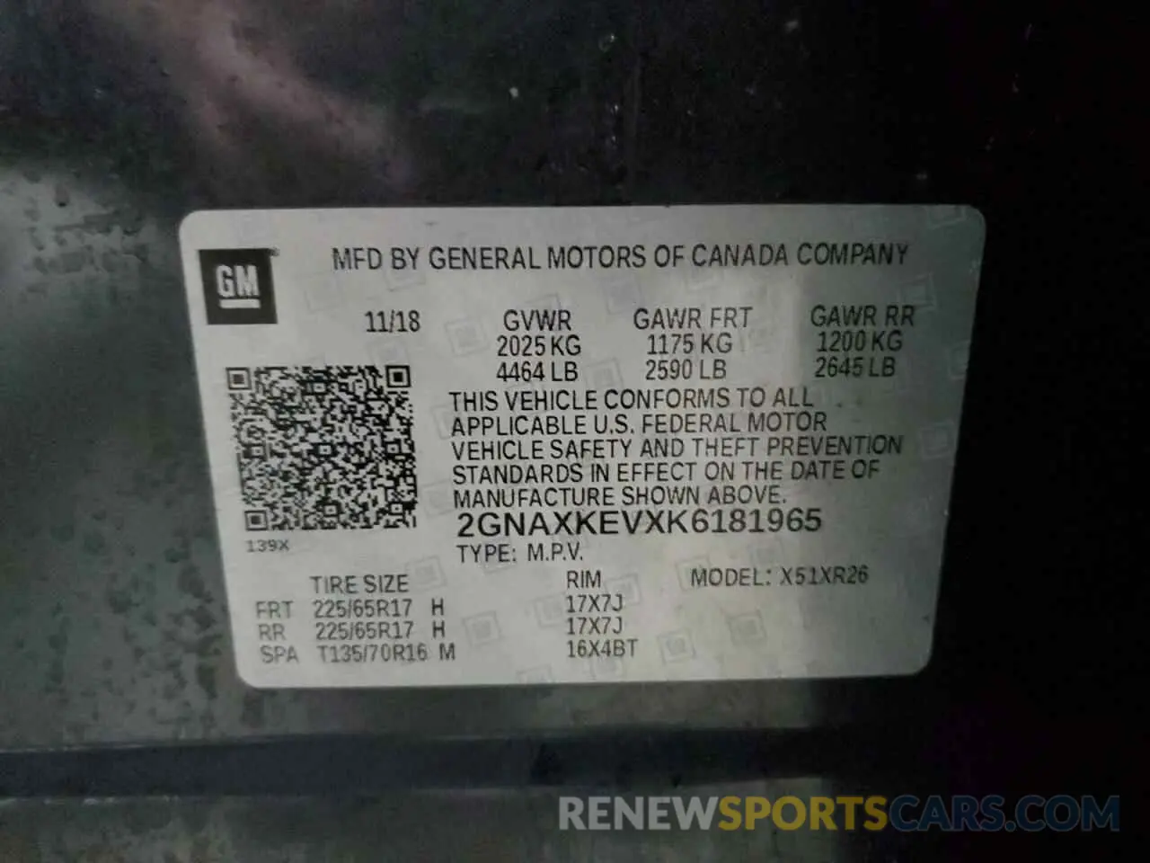 13 Photograph of a damaged car 2GNAXKEVXK6181965 CHEVROLET EQUINOX 2019