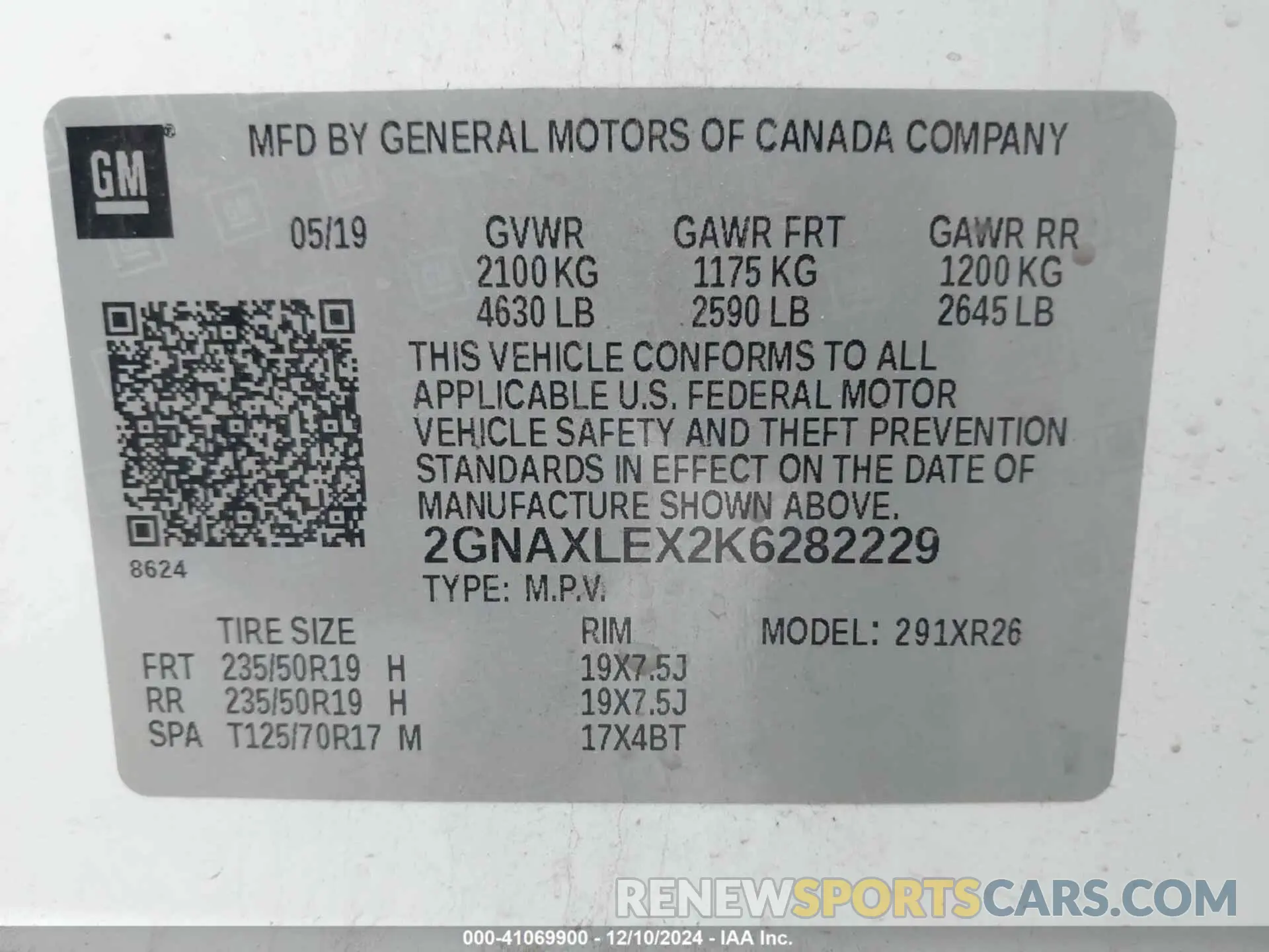 9 Photograph of a damaged car 2GNAXLEX2K6282229 CHEVROLET EQUINOX 2019