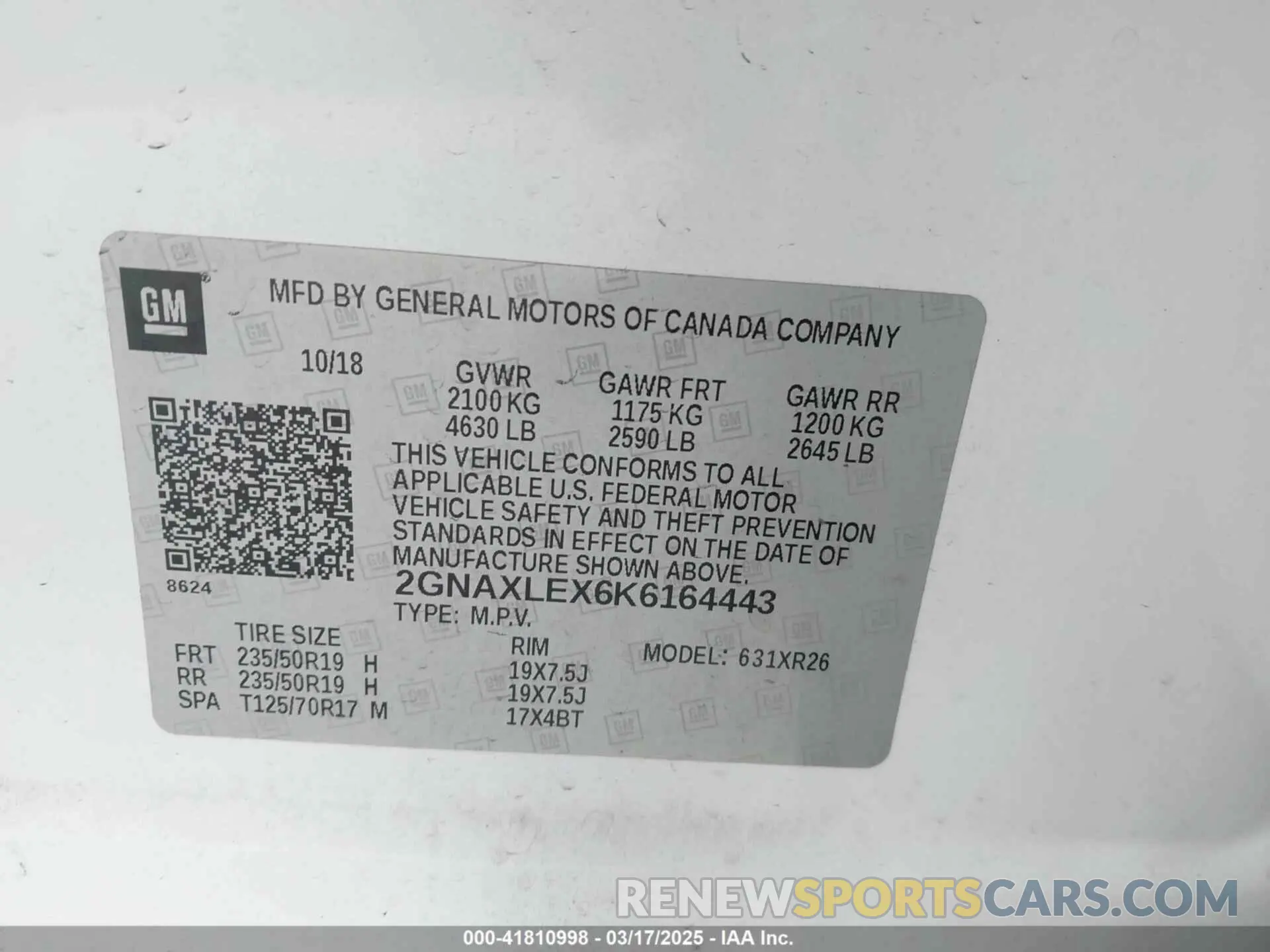 9 Photograph of a damaged car 2GNAXLEX6K6164443 CHEVROLET EQUINOX 2019