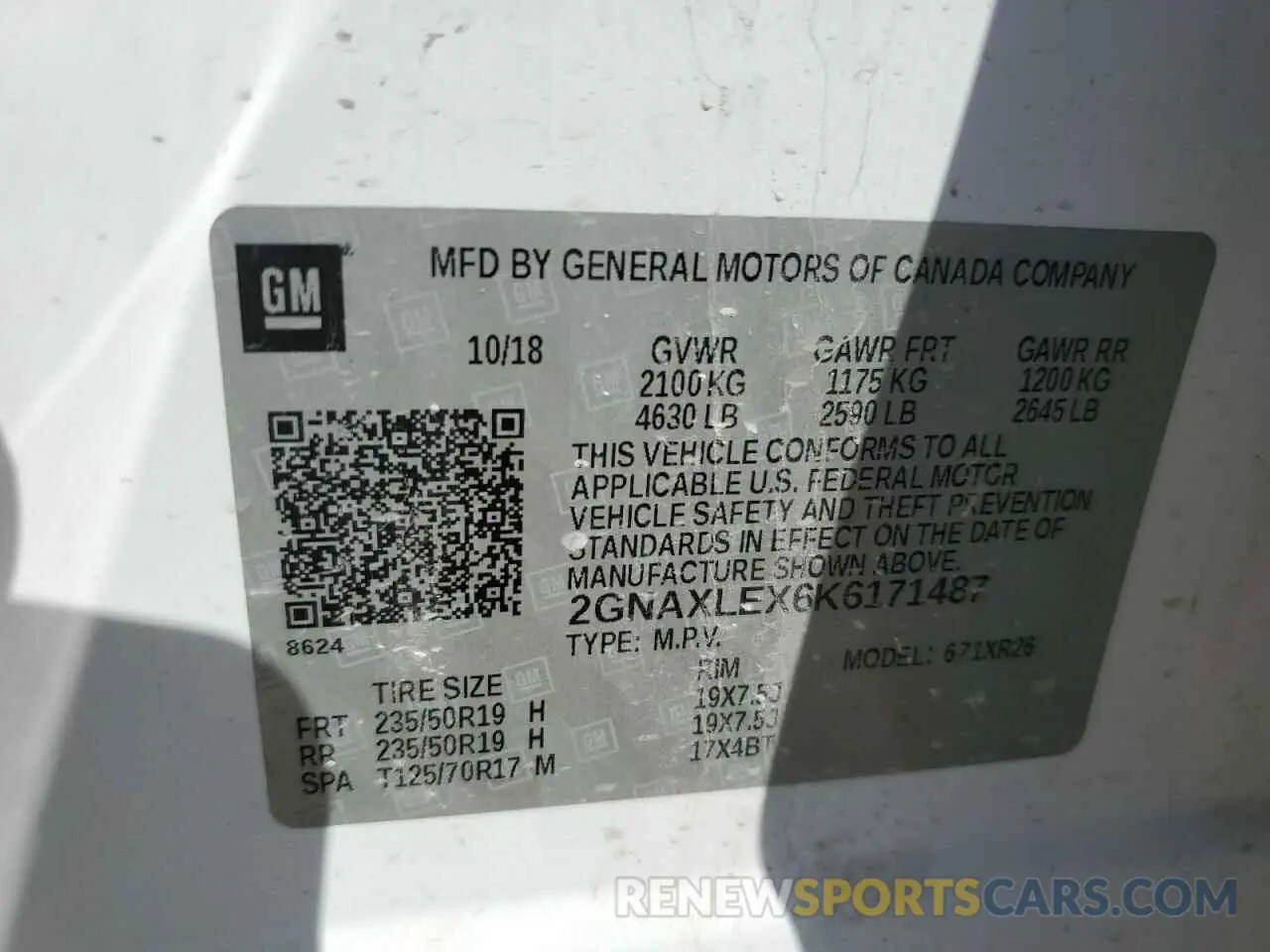 13 Photograph of a damaged car 2GNAXLEX6K6171487 CHEVROLET EQUINOX 2019