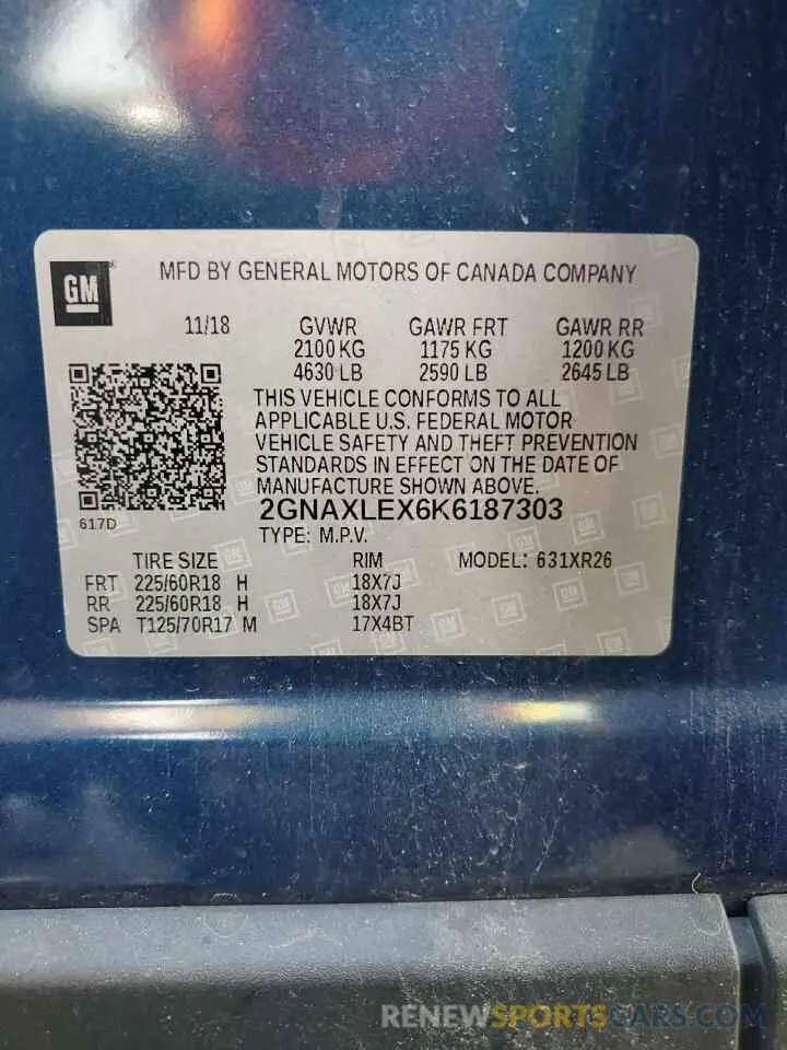 13 Photograph of a damaged car 2GNAXLEX6K6187303 CHEVROLET EQUINOX 2019