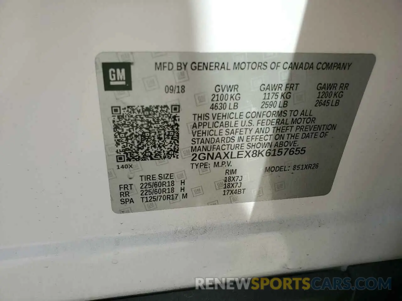 13 Photograph of a damaged car 2GNAXLEX8K6157655 CHEVROLET EQUINOX 2019