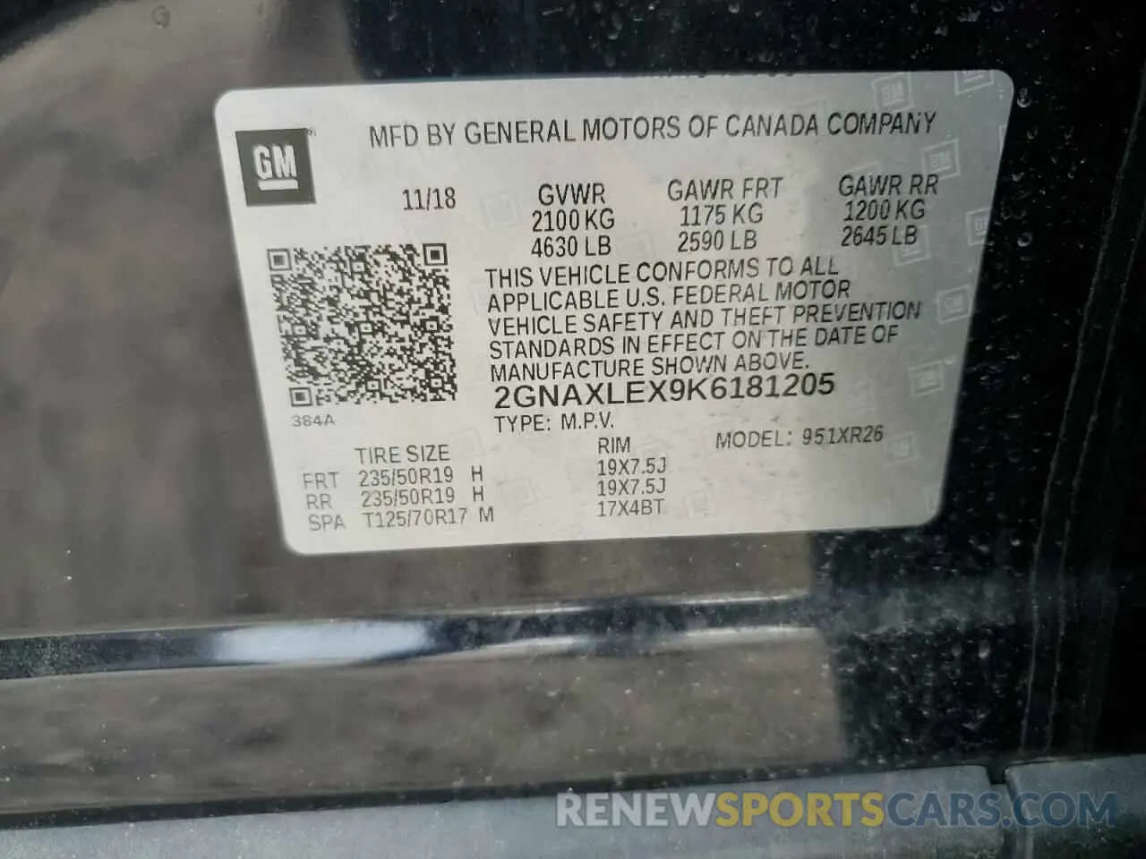 13 Photograph of a damaged car 2GNAXLEX9K6181205 CHEVROLET EQUINOX 2019