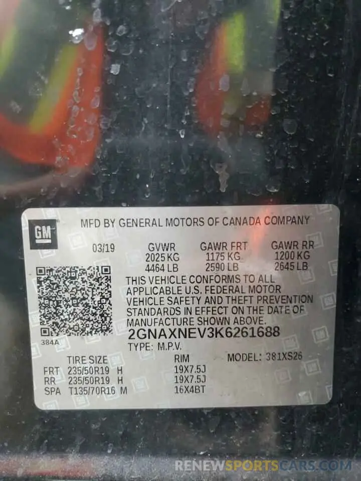 13 Photograph of a damaged car 2GNAXNEV3K6261688 CHEVROLET EQUINOX 2019