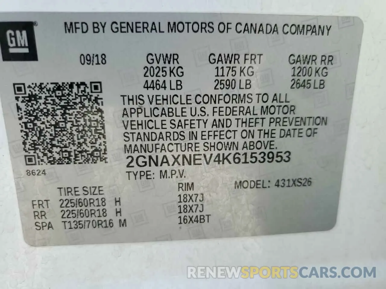 14 Photograph of a damaged car 2GNAXNEV4K6153953 CHEVROLET EQUINOX 2019