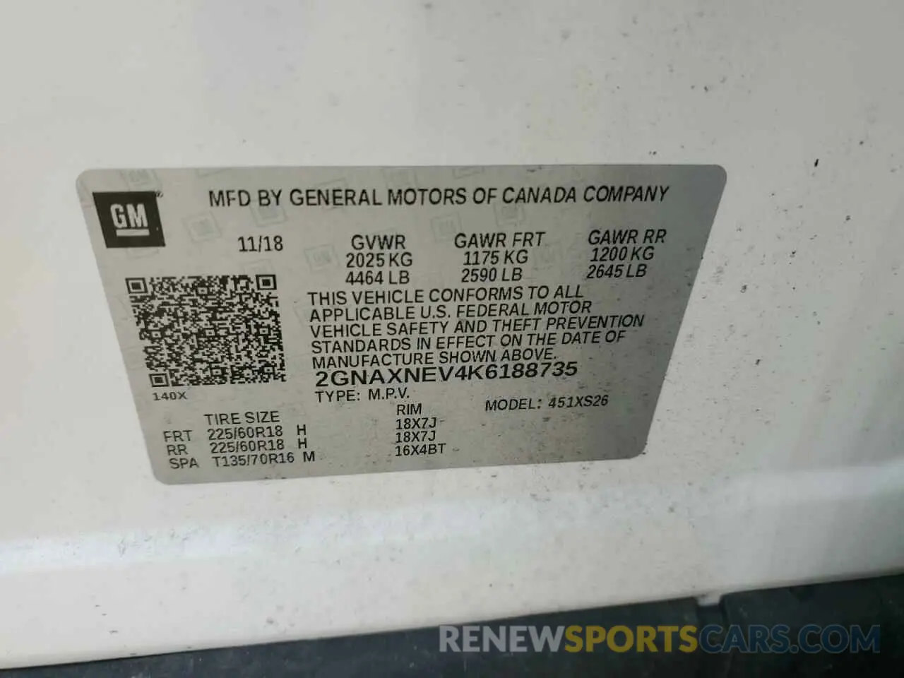 15 Photograph of a damaged car 2GNAXNEV4K6188735 CHEVROLET EQUINOX 2019