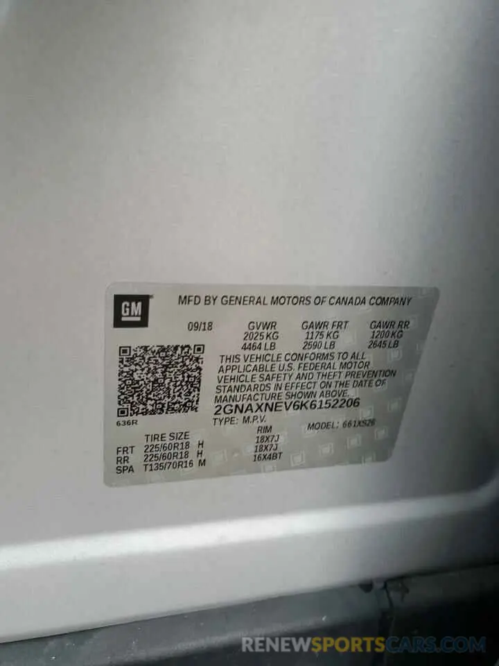 13 Photograph of a damaged car 2GNAXNEV6K6152206 CHEVROLET EQUINOX 2019