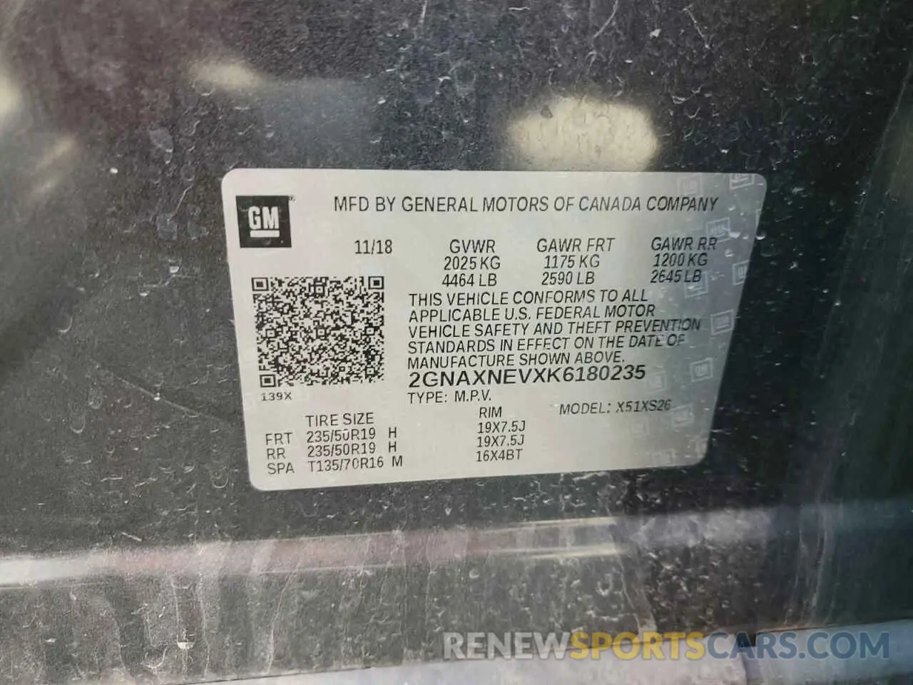 14 Photograph of a damaged car 2GNAXNEVXK6180235 CHEVROLET EQUINOX 2019