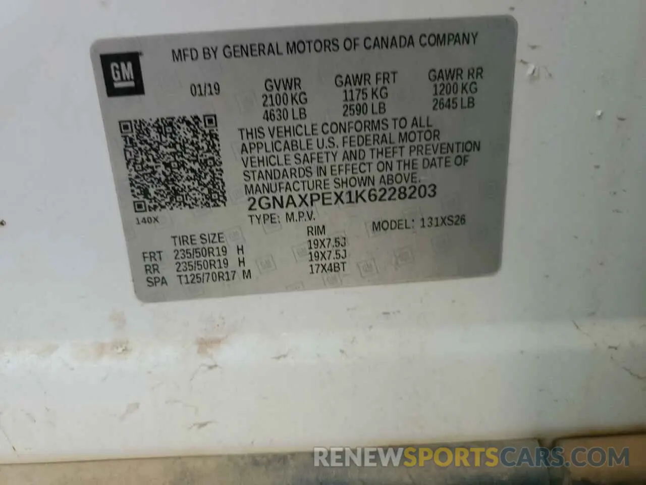 14 Photograph of a damaged car 2GNAXPEX1K6228203 CHEVROLET EQUINOX 2019