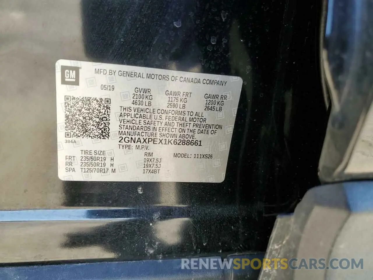 13 Photograph of a damaged car 2GNAXPEX1K6288661 CHEVROLET EQUINOX 2019