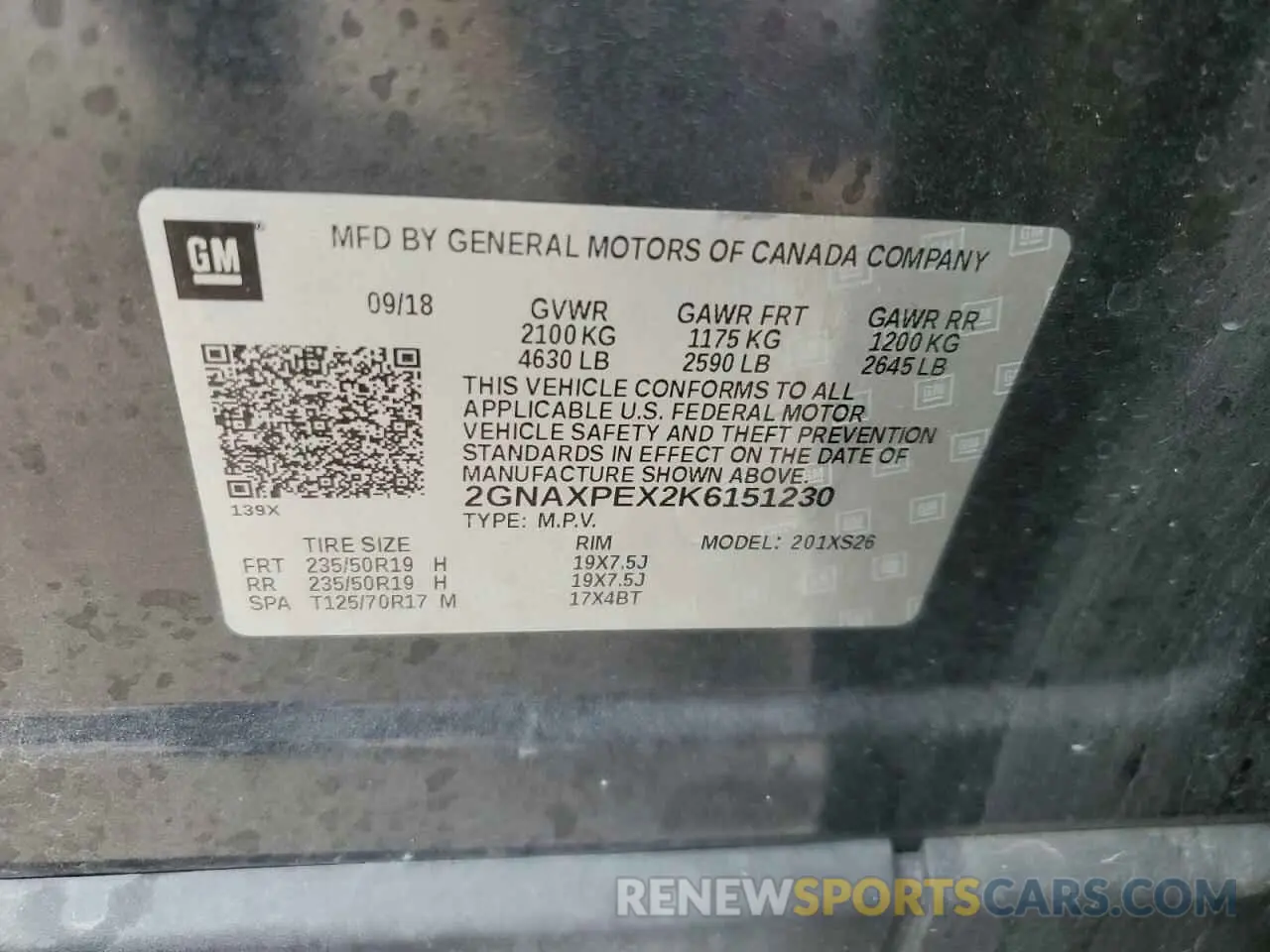 14 Photograph of a damaged car 2GNAXPEX2K6151230 CHEVROLET EQUINOX 2019