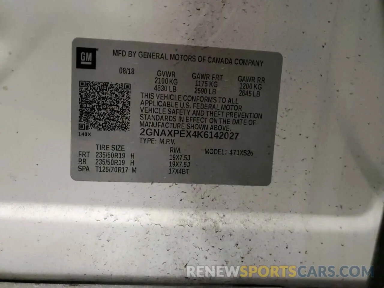14 Photograph of a damaged car 2GNAXPEX4K6142027 CHEVROLET EQUINOX 2019