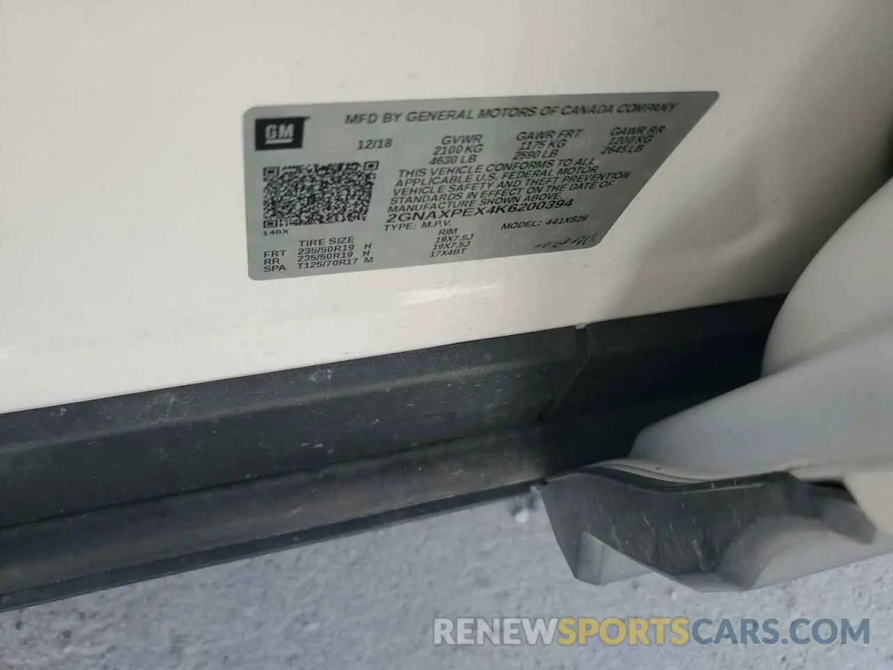 13 Photograph of a damaged car 2GNAXPEX4K6200394 CHEVROLET EQUINOX 2019
