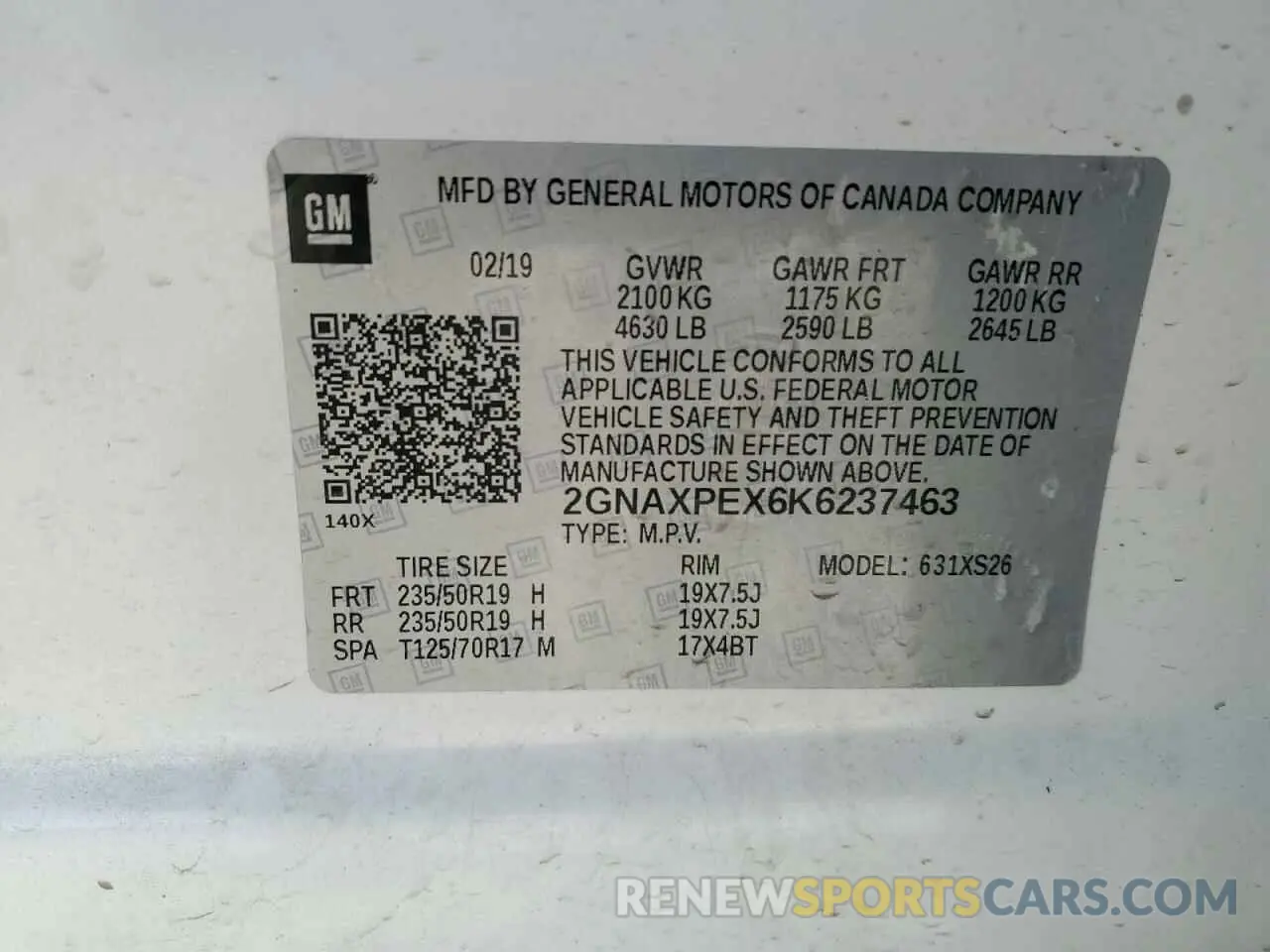 12 Photograph of a damaged car 2GNAXPEX6K6237463 CHEVROLET EQUINOX 2019