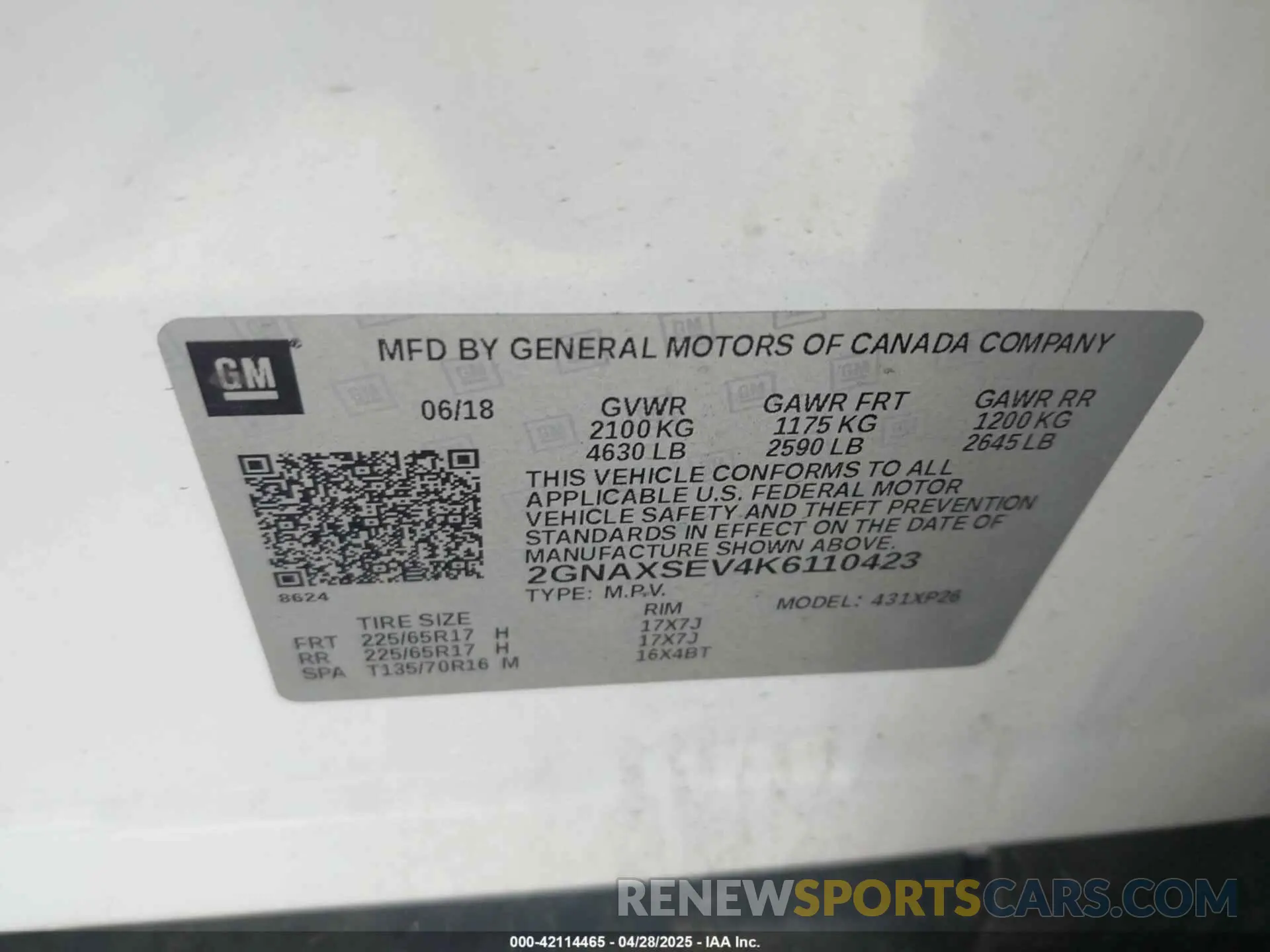 9 Photograph of a damaged car 2GNAXSEV4K6110423 CHEVROLET EQUINOX 2019