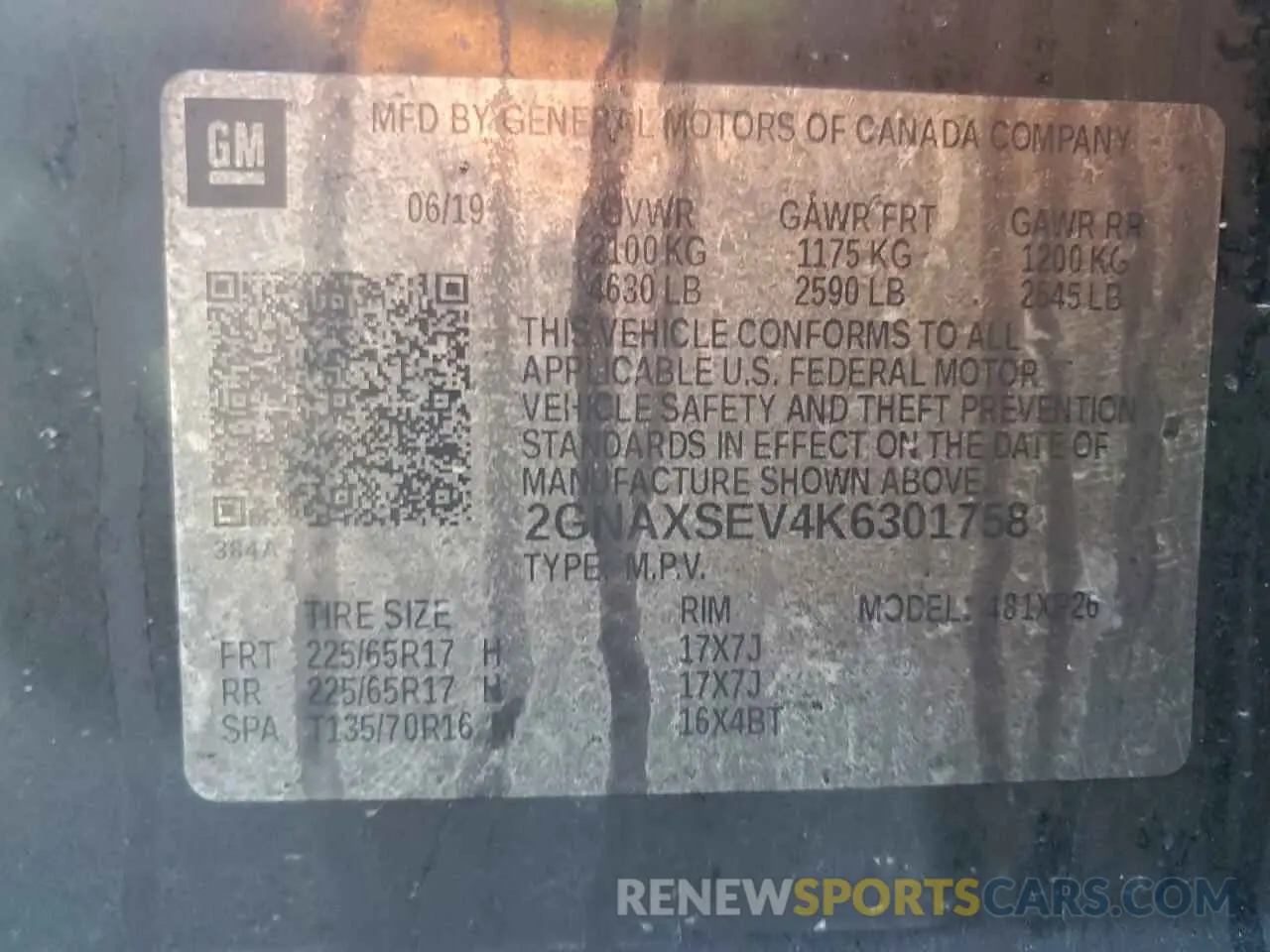 14 Photograph of a damaged car 2GNAXSEV4K6301758 CHEVROLET EQUINOX 2019
