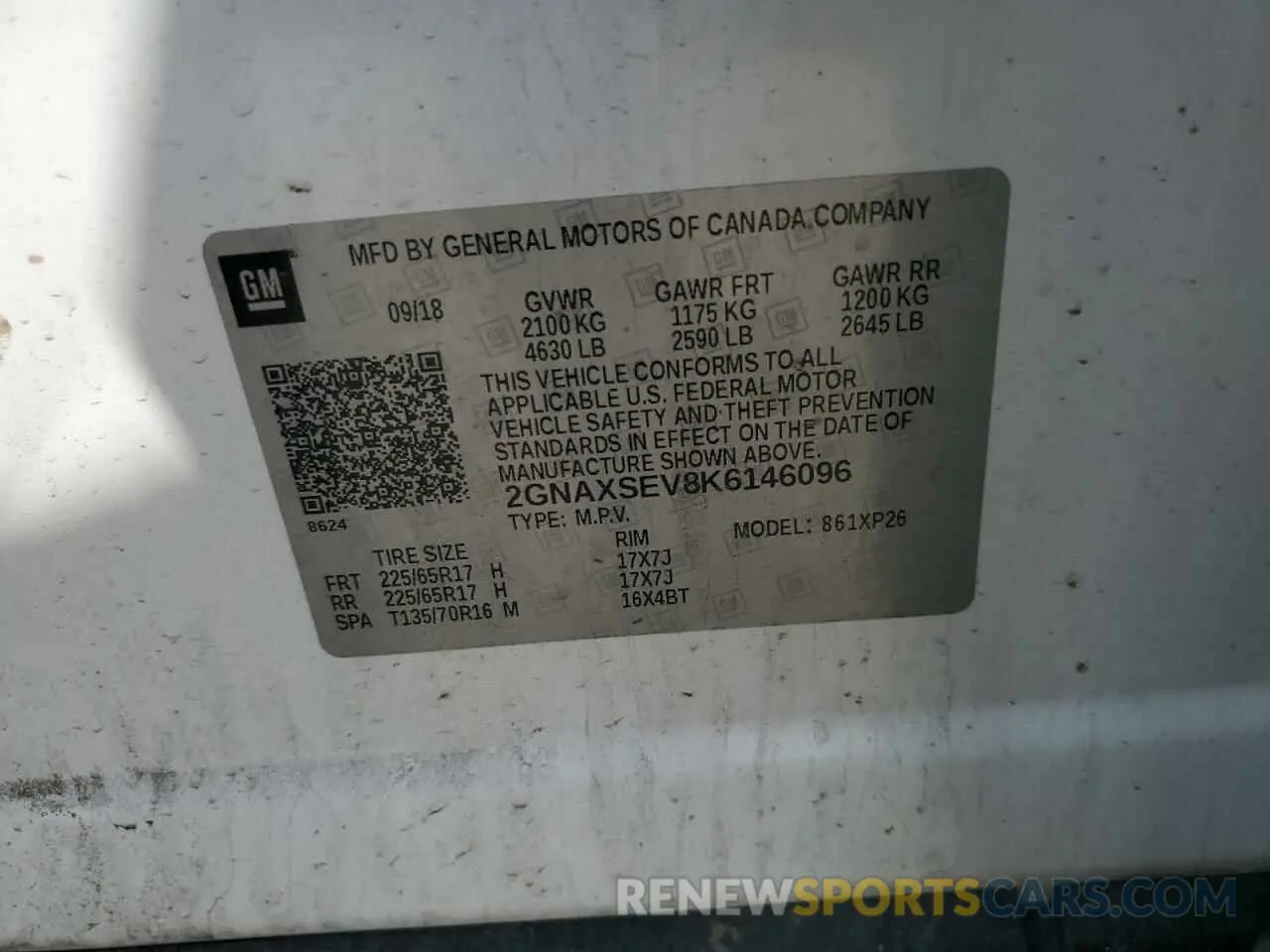 13 Photograph of a damaged car 2GNAXSEV8K6146096 CHEVROLET EQUINOX 2019