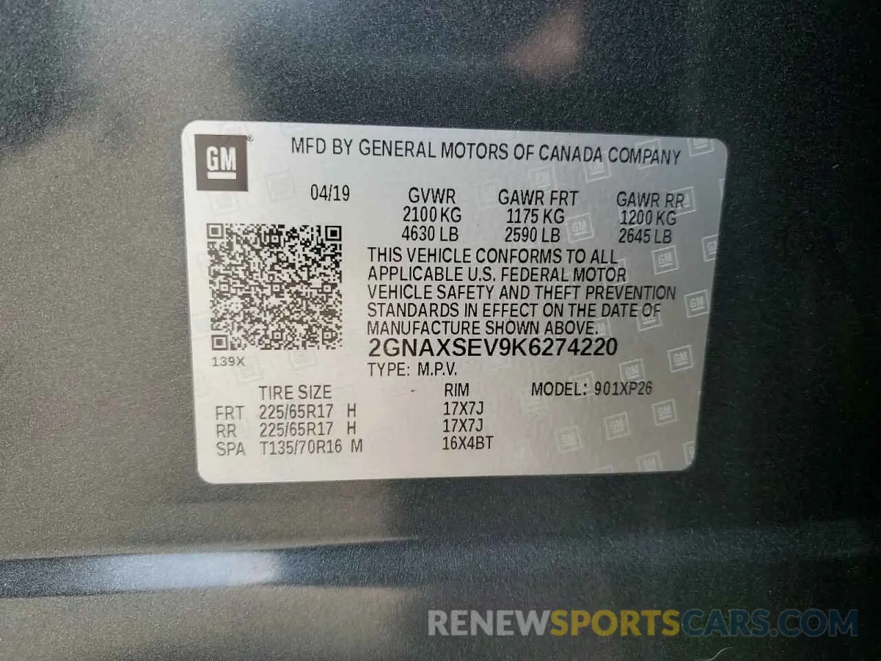15 Photograph of a damaged car 2GNAXSEV9K6274220 CHEVROLET EQUINOX 2019
