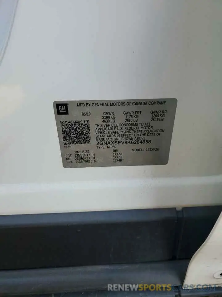 12 Photograph of a damaged car 2GNAXSEV9K6284858 CHEVROLET EQUINOX 2019