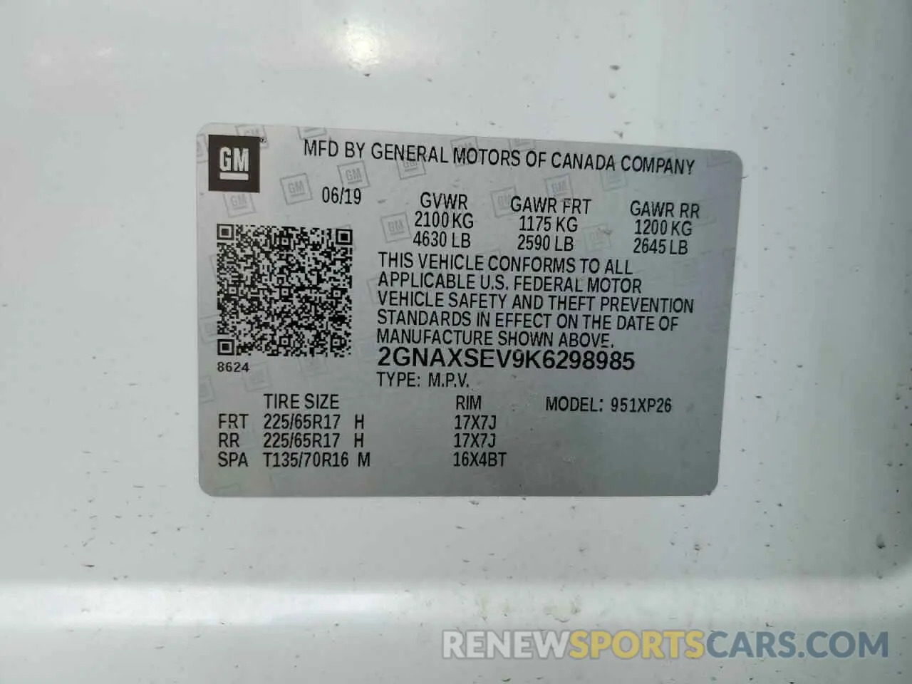 15 Photograph of a damaged car 2GNAXSEV9K6298985 CHEVROLET EQUINOX 2019