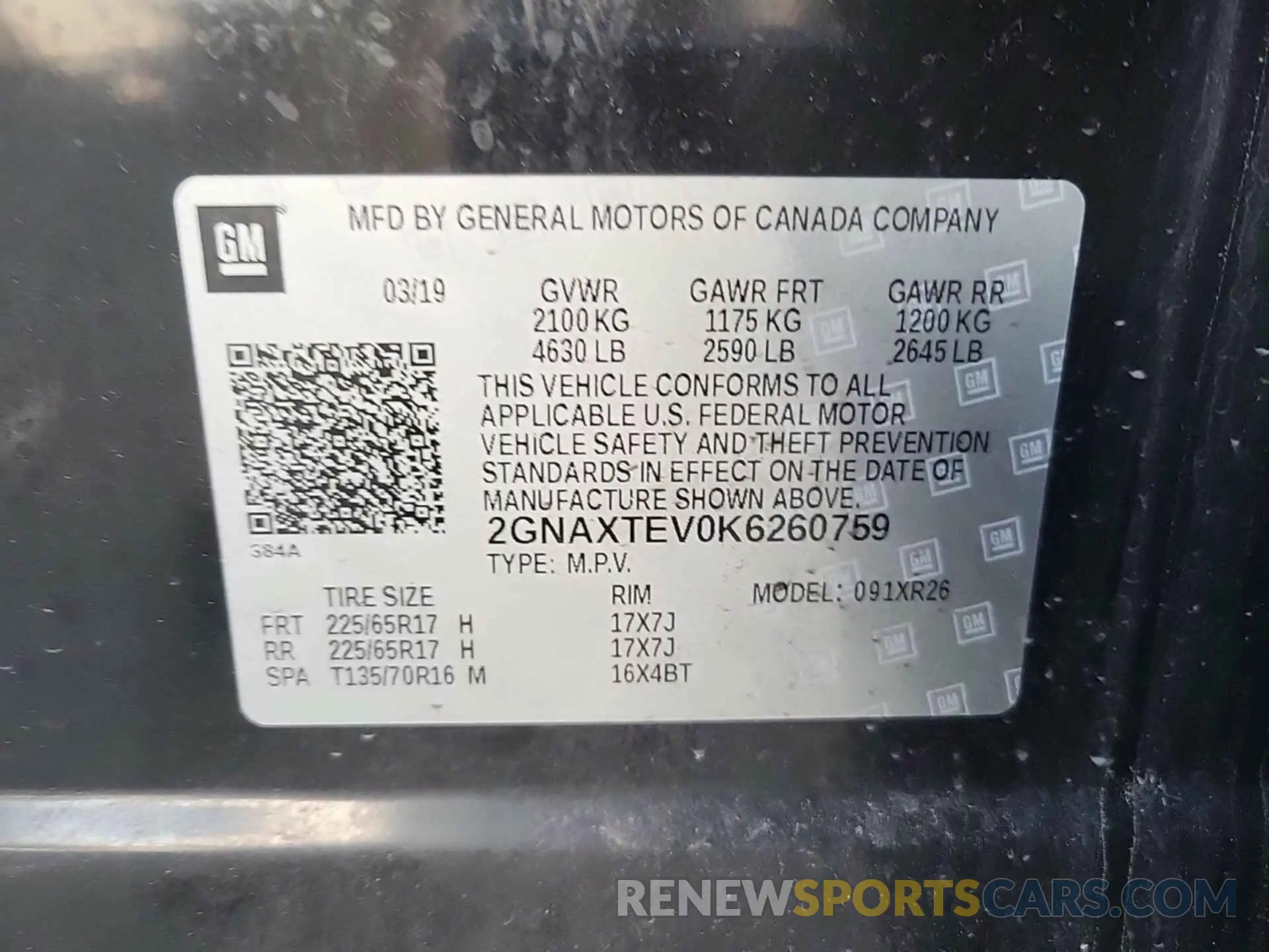 14 Photograph of a damaged car 2GNAXTEV0K6260759 CHEVROLET EQUINOX 2019