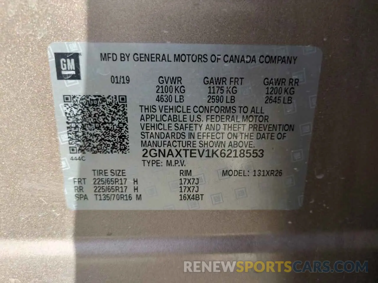 14 Photograph of a damaged car 2GNAXTEV1K6218553 CHEVROLET EQUINOX 2019