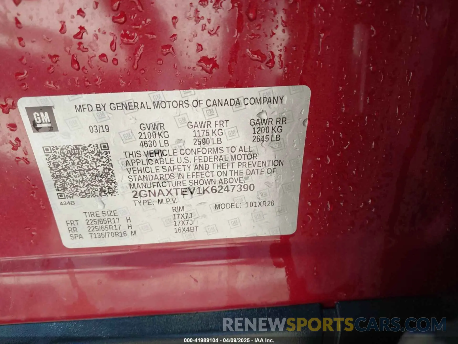 9 Photograph of a damaged car 2GNAXTEV1K6247390 CHEVROLET EQUINOX 2019