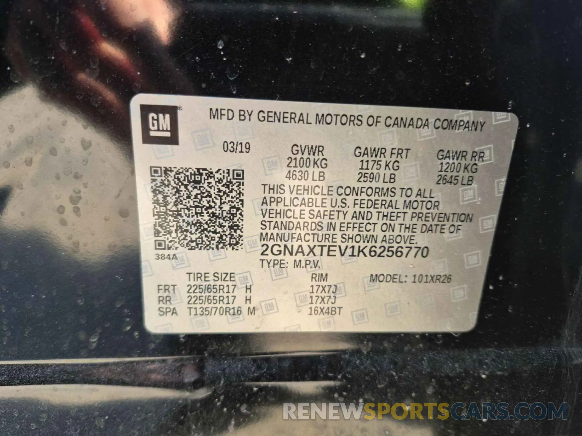 19 Photograph of a damaged car 2GNAXTEV1K6256770 CHEVROLET EQUINOX 2019