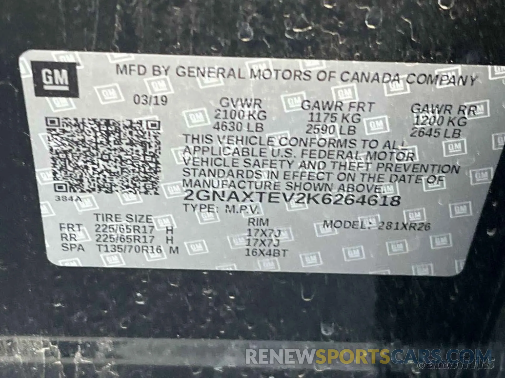 3 Photograph of a damaged car 2GNAXTEV2K6264618 CHEVROLET EQUINOX 2019