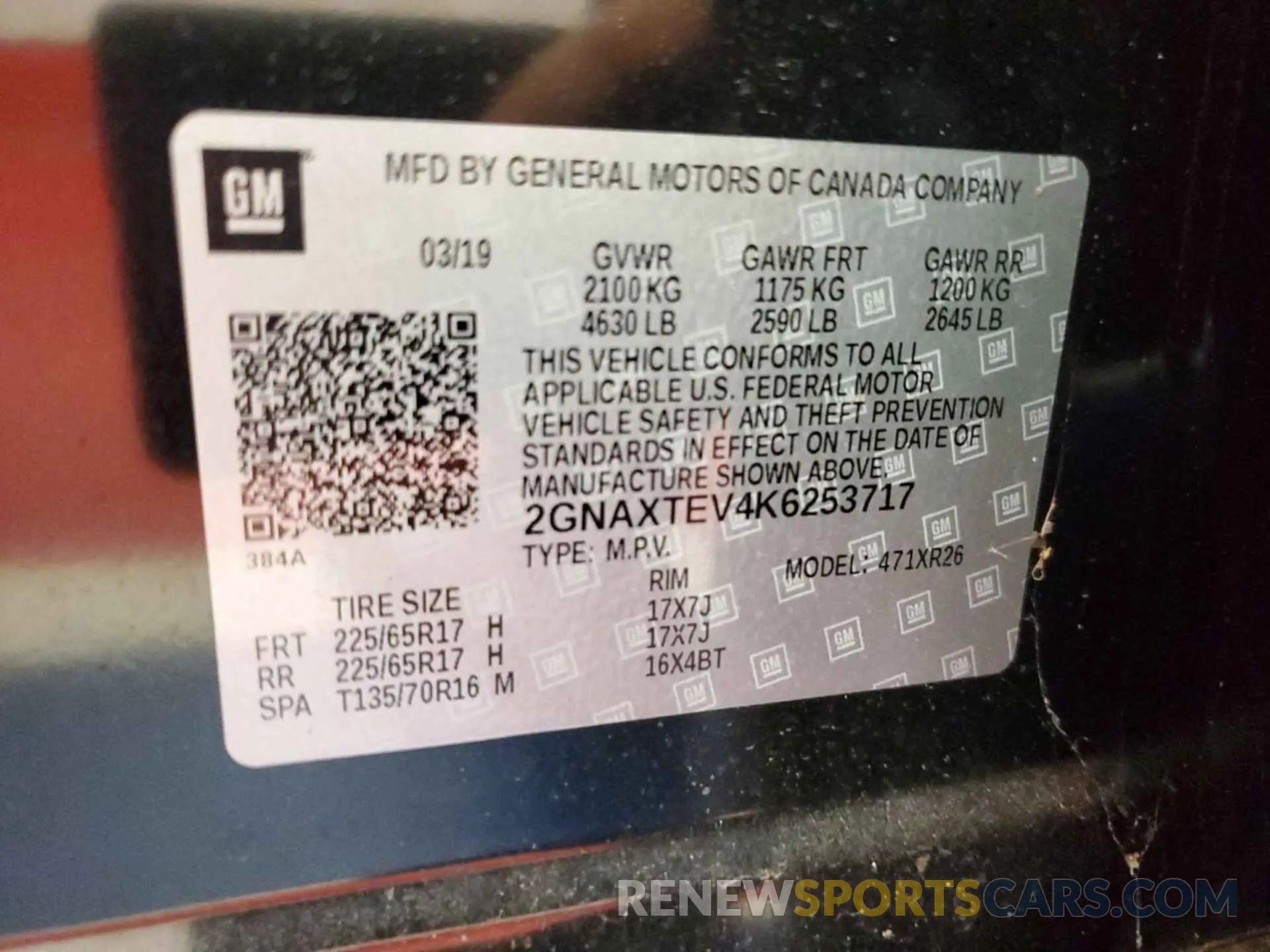 26 Photograph of a damaged car 2GNAXTEV4K6253717 CHEVROLET EQUINOX 2019