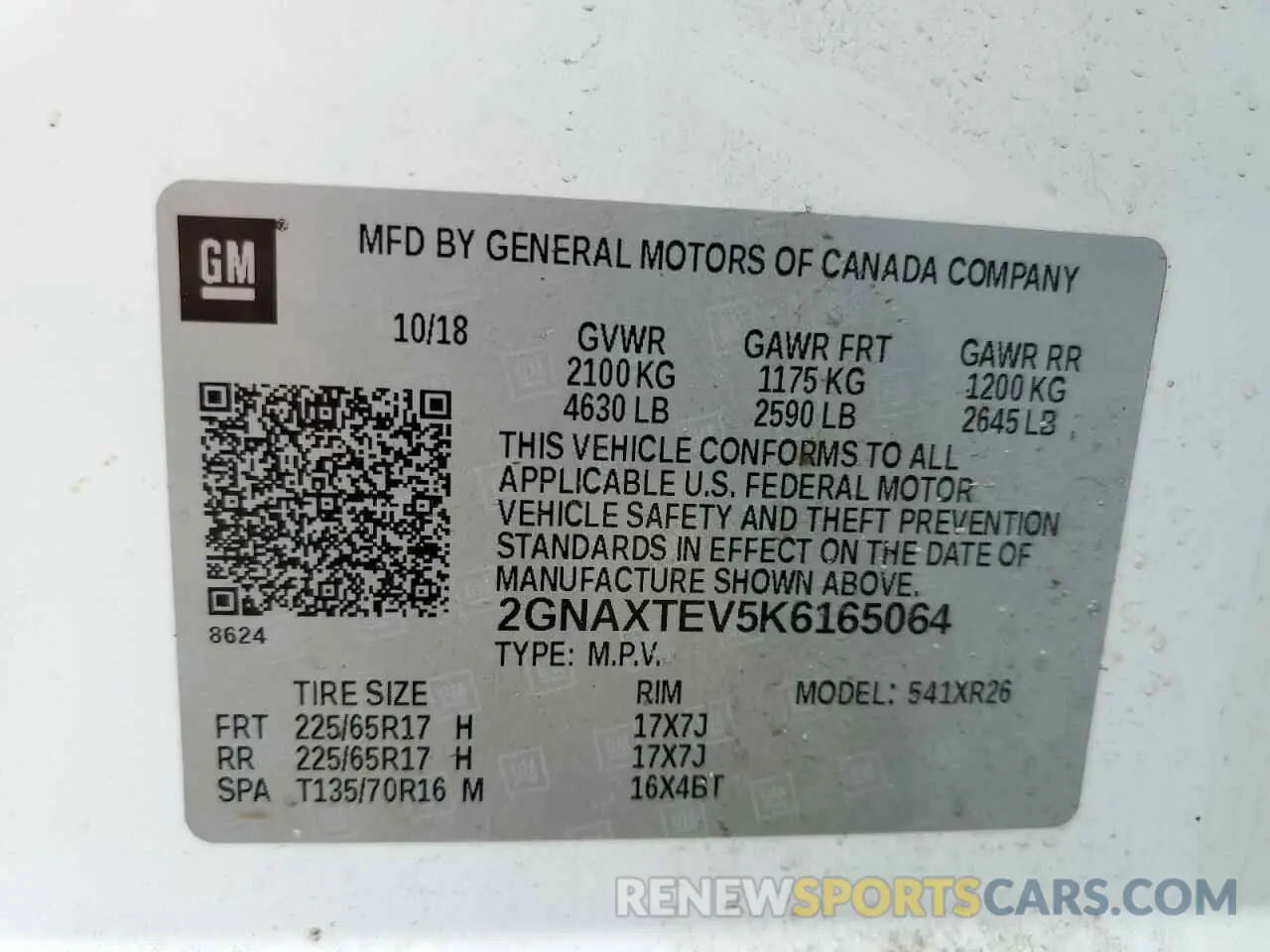 13 Photograph of a damaged car 2GNAXTEV5K6165064 CHEVROLET EQUINOX 2019