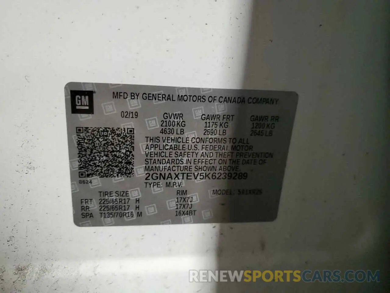 13 Photograph of a damaged car 2GNAXTEV5K6239289 CHEVROLET EQUINOX 2019