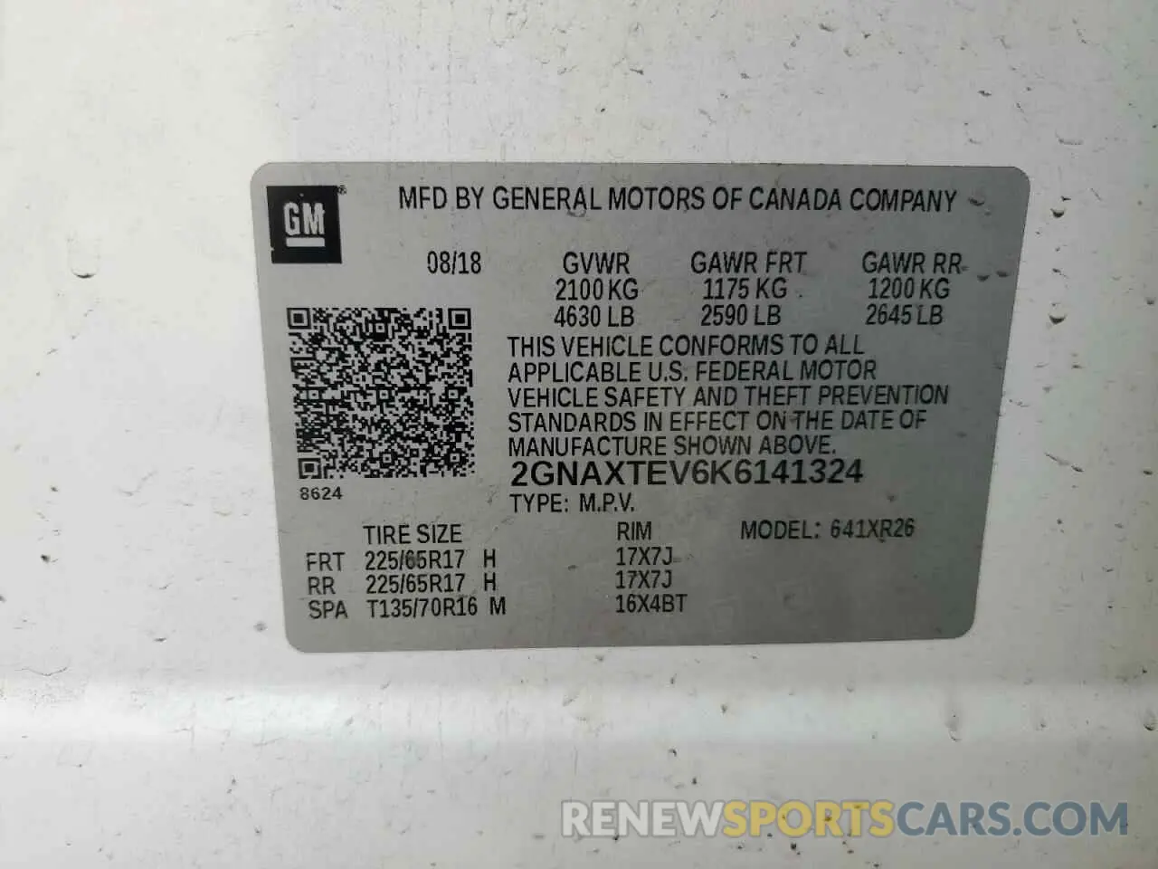 15 Photograph of a damaged car 2GNAXTEV6K6141324 CHEVROLET EQUINOX 2019