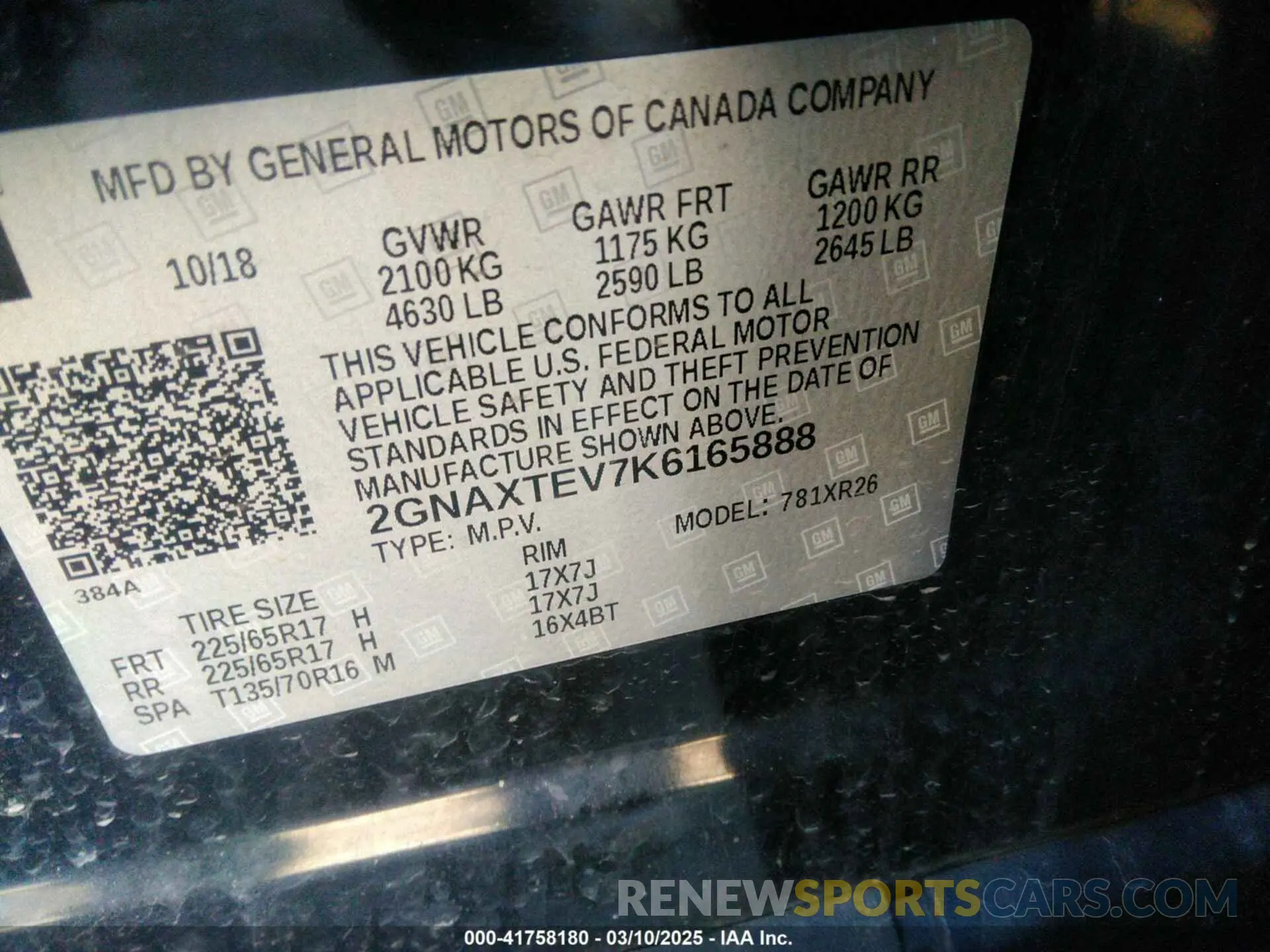 9 Photograph of a damaged car 2GNAXTEV7K6165888 CHEVROLET EQUINOX 2019