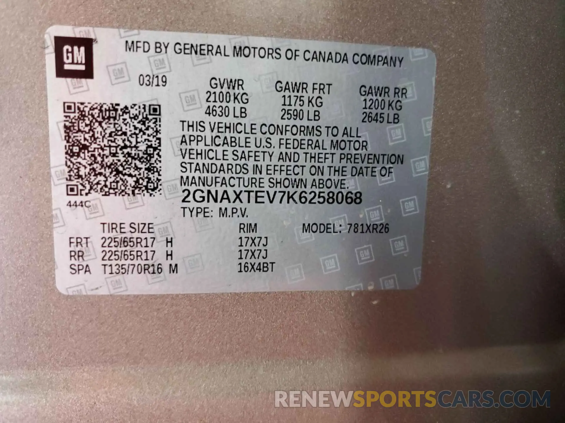 11 Photograph of a damaged car 2GNAXTEV7K6258068 CHEVROLET EQUINOX 2019