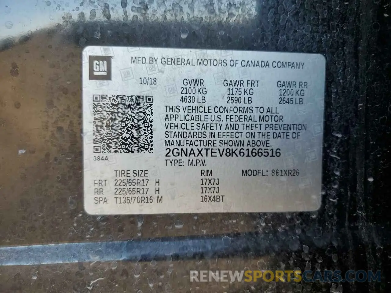 14 Photograph of a damaged car 2GNAXTEV8K6166516 CHEVROLET EQUINOX 2019