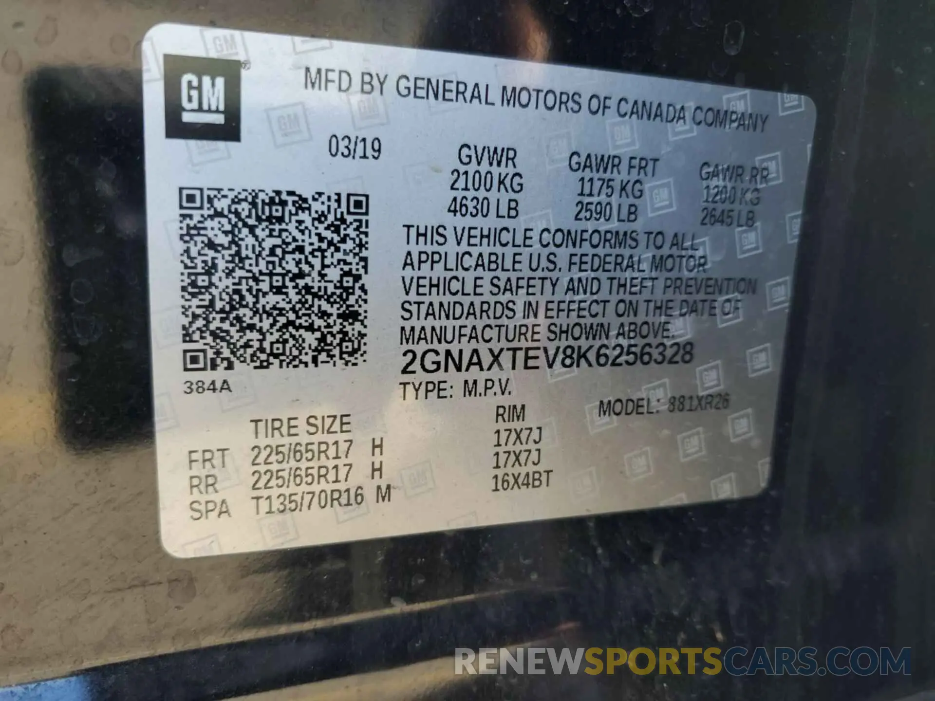 7 Photograph of a damaged car 2GNAXTEV8K6256328 CHEVROLET EQUINOX 2019