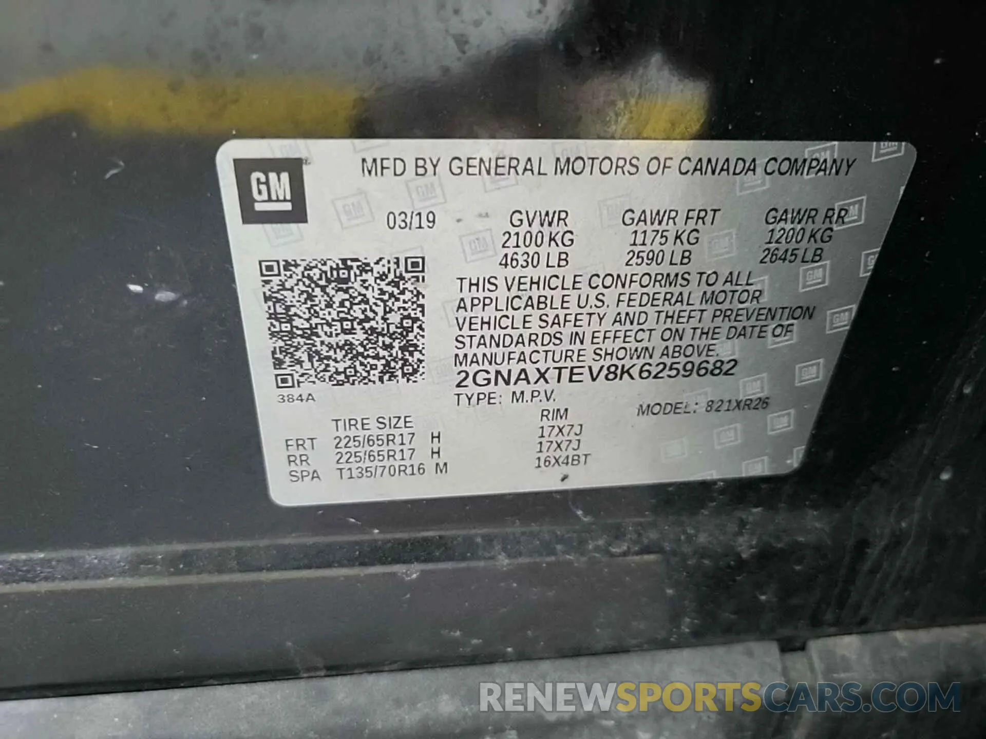 21 Photograph of a damaged car 2GNAXTEV8K6259682 CHEVROLET EQUINOX 2019