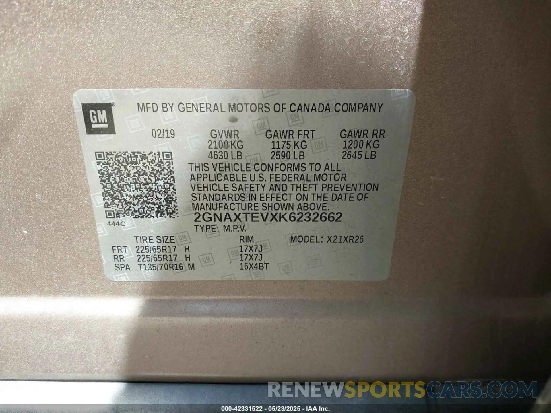 9 Photograph of a damaged car 2GNAXTEVXK6232662 CHEVROLET EQUINOX 2019